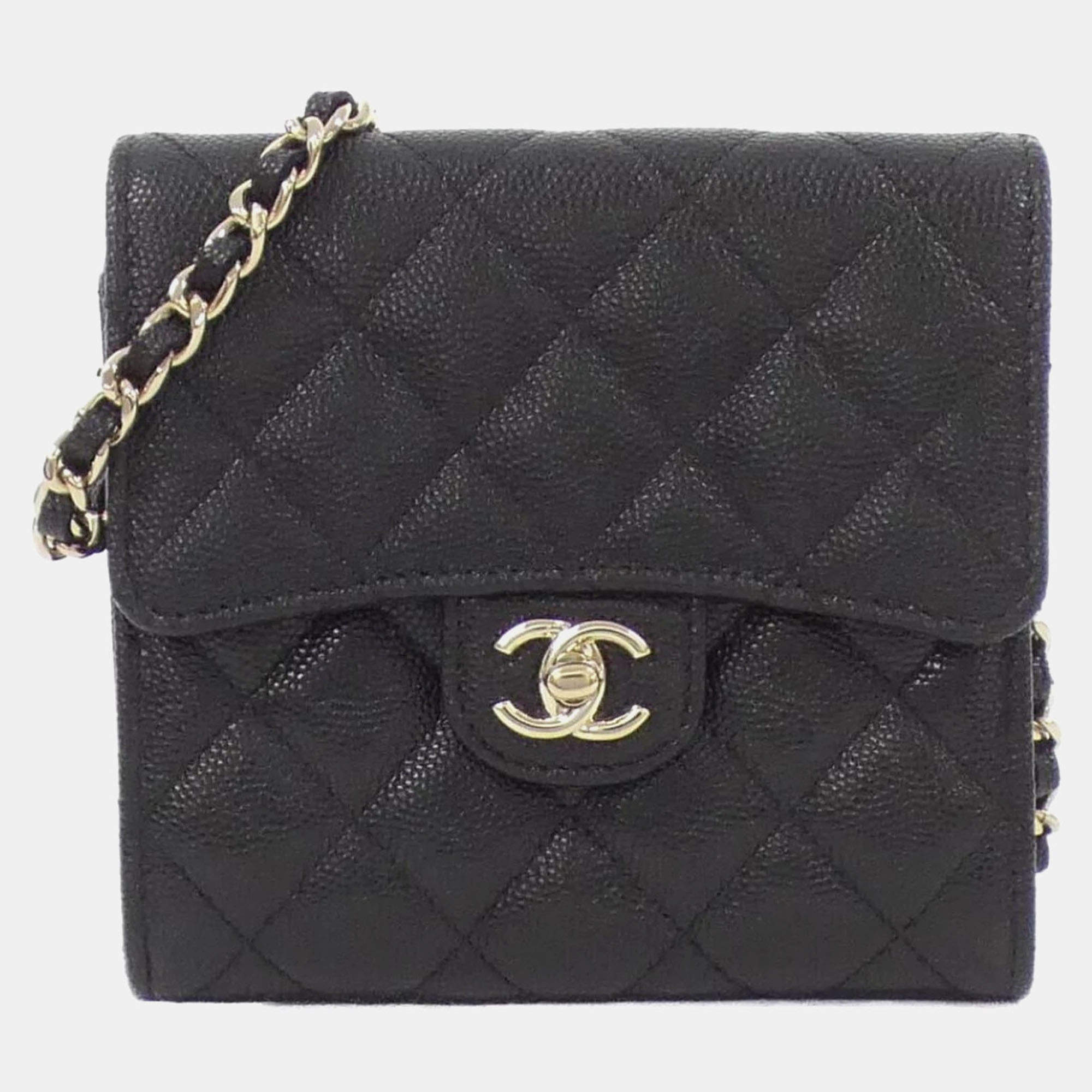Pre Owned Chanel Black Leather Chain Clutch Shoulder Bag