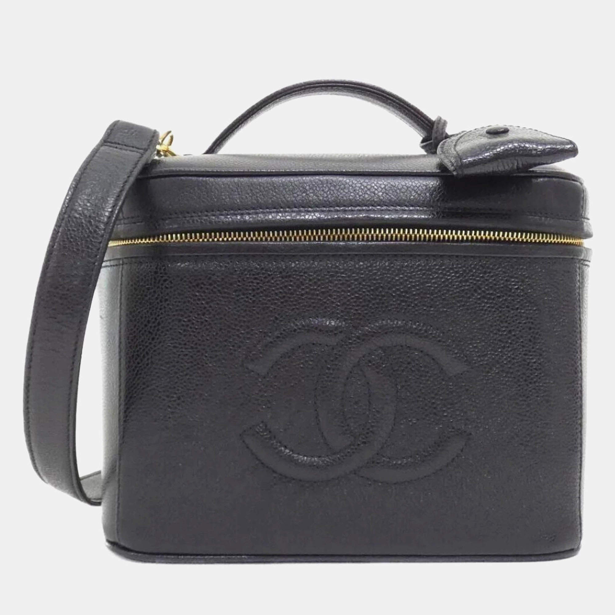Pre Owned Chanel Black Caviar CC Vanity Train Case 