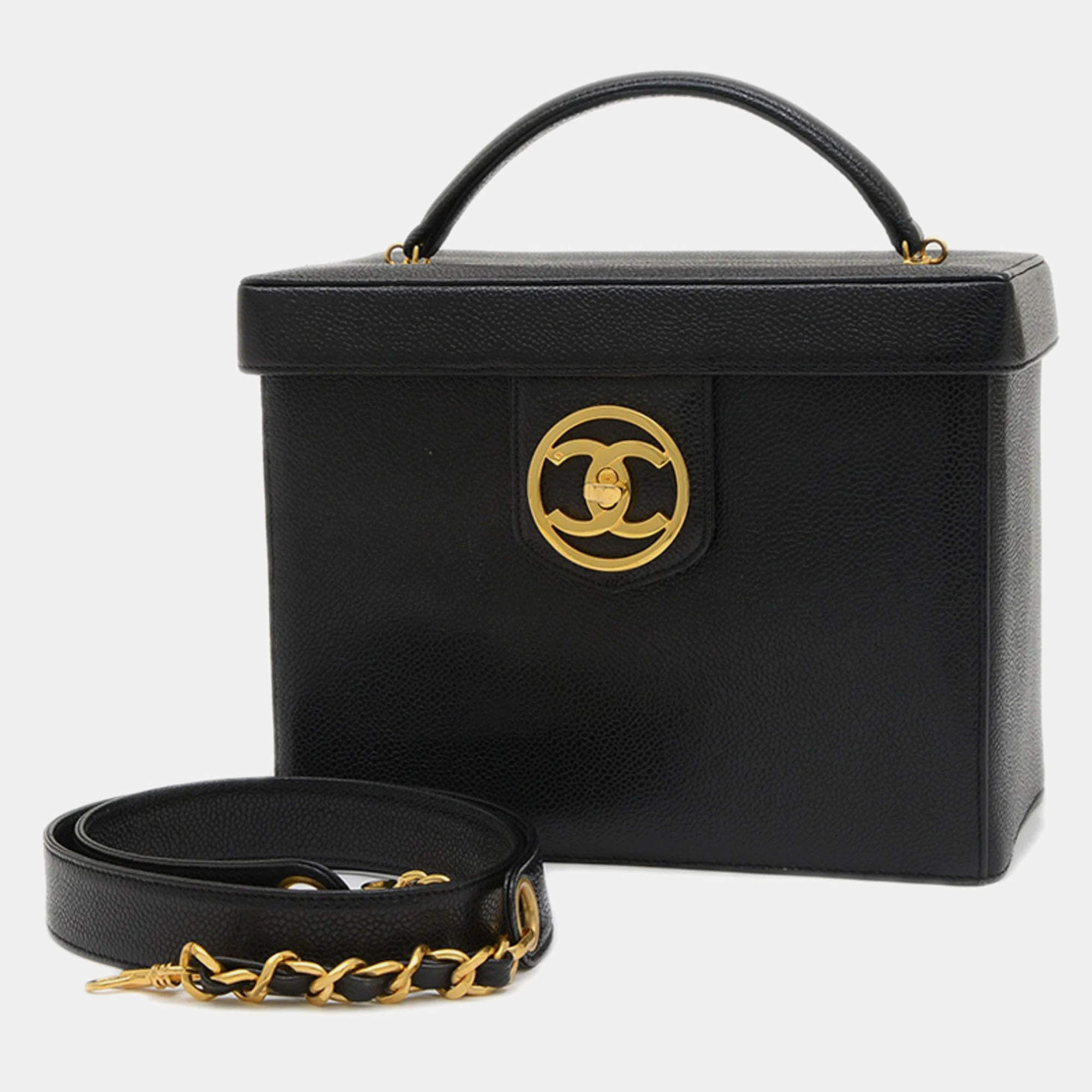 Chanel Black Caviar Skin Coco Mark Vanity Bag