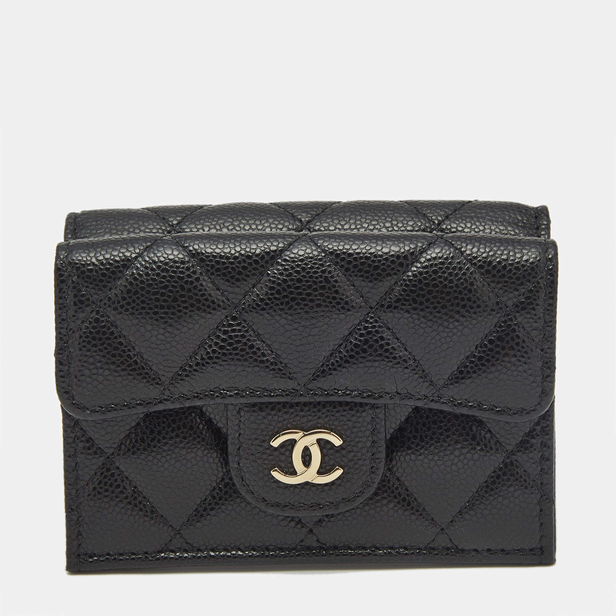 Chanel Black Quilted Caviar Leather CC Flap Card Case