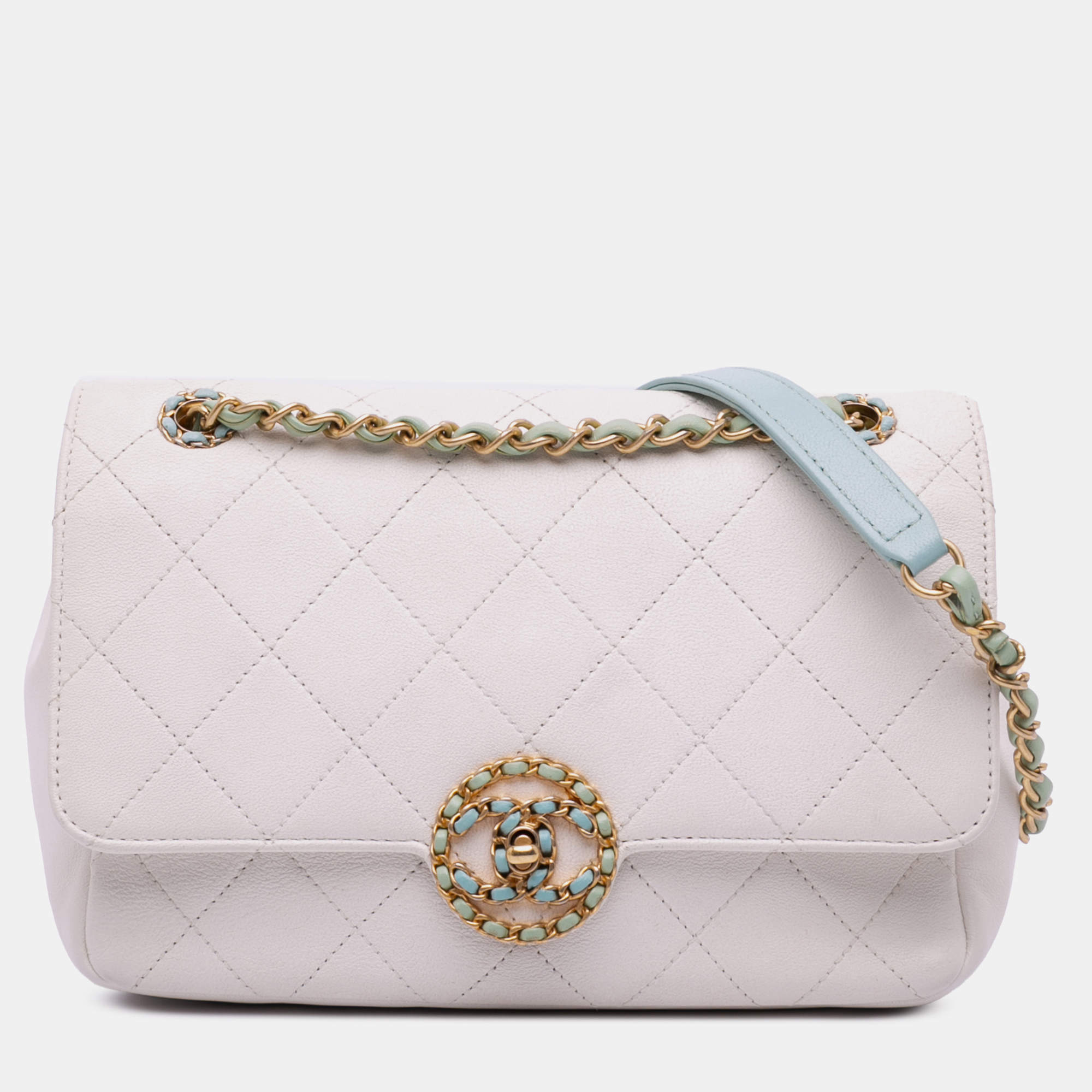 Pre Owned Chanel Blue Pink CC Quilted Calfskin Single Flap