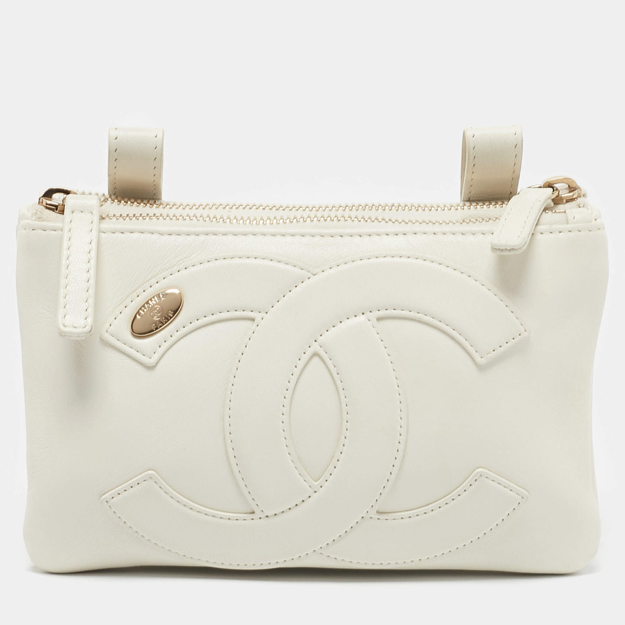 Chanel White Leather CC Mania Waist Bag