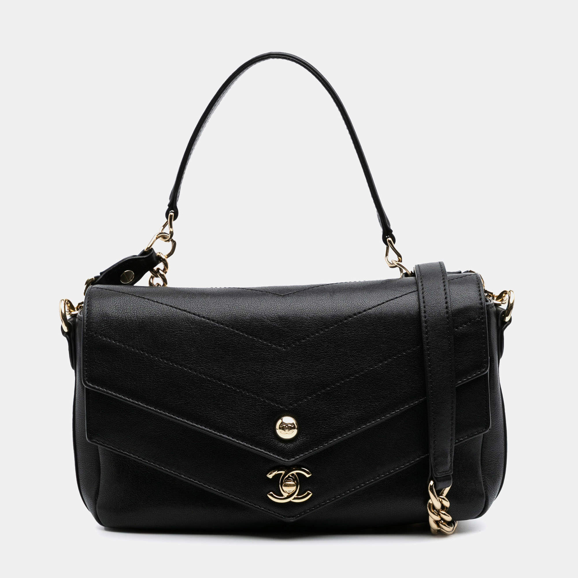 Pre Owned Chanel Black Mini Quilted Sheepskin Double Chevron Flap