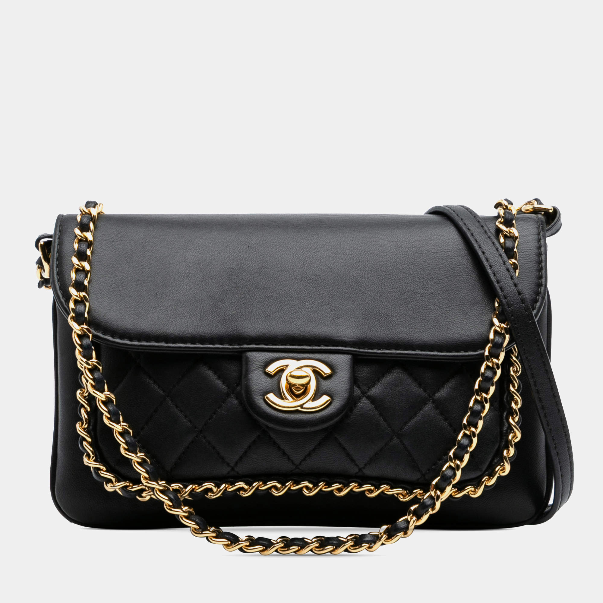 Chanel Black Small Quilted Lambskin CC Unchained Flap