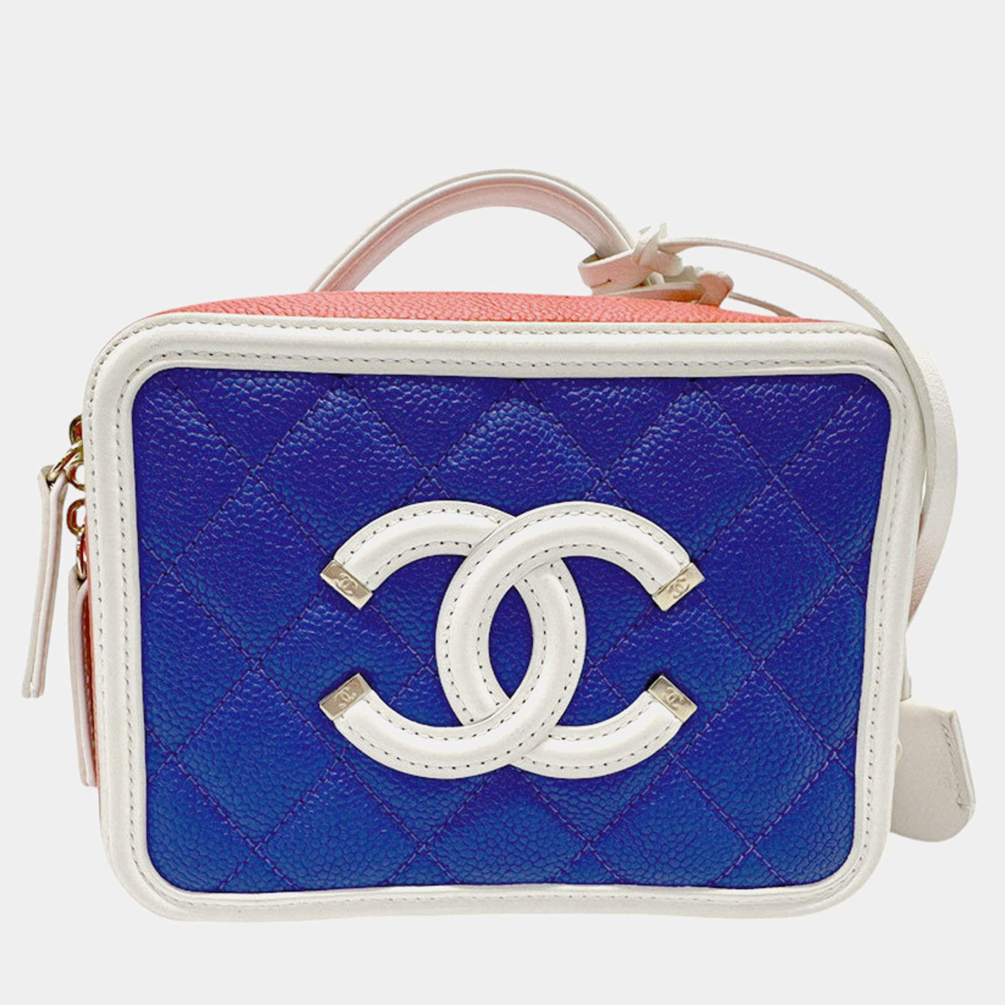 Chanel Blue Red White Caviar Leather CC Shoulder Bag