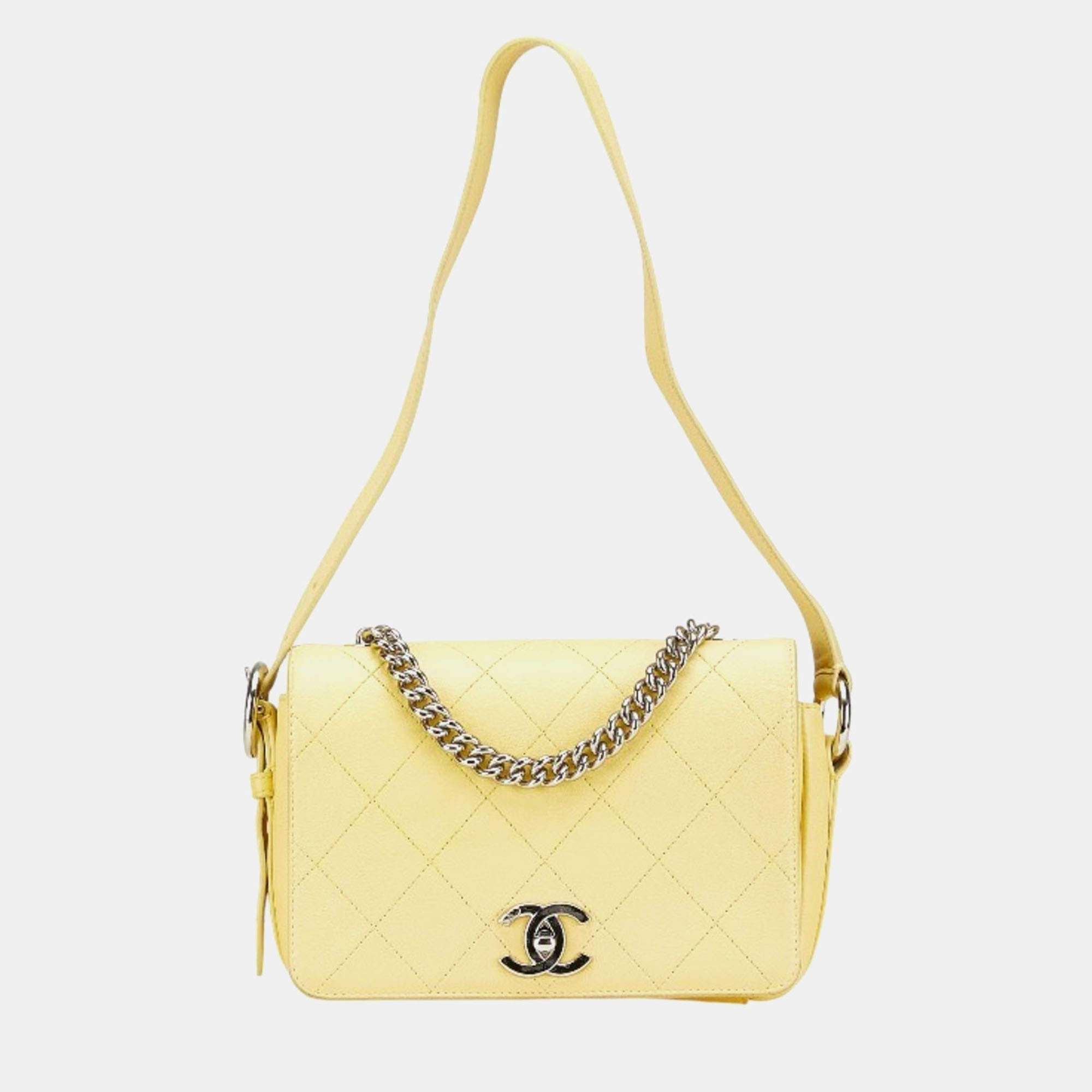 Chanel Yellow Leather Chain Shoulder Bag