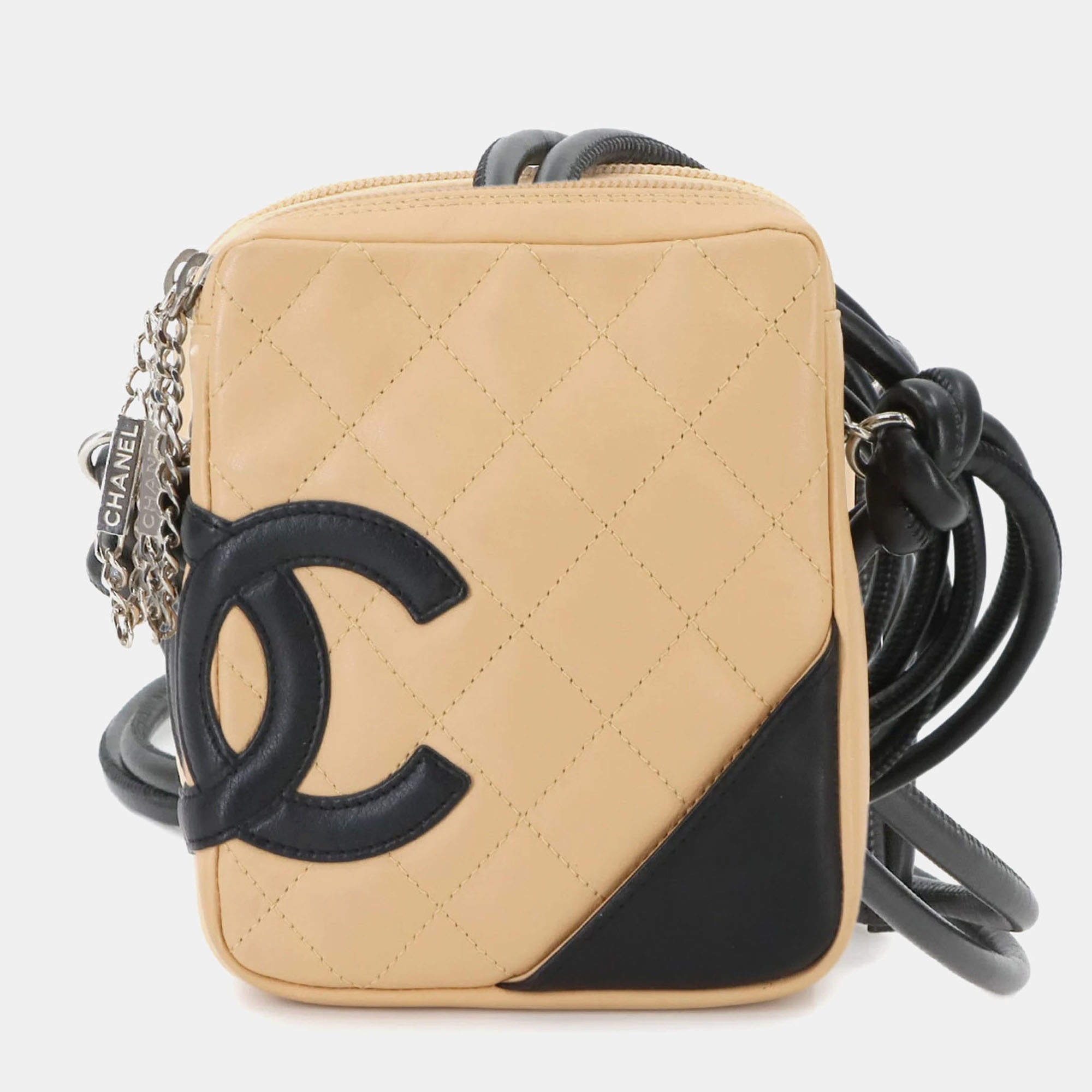 Chanel Beige/Black Cambon Line Leather Small Pochette Shoulder Bag