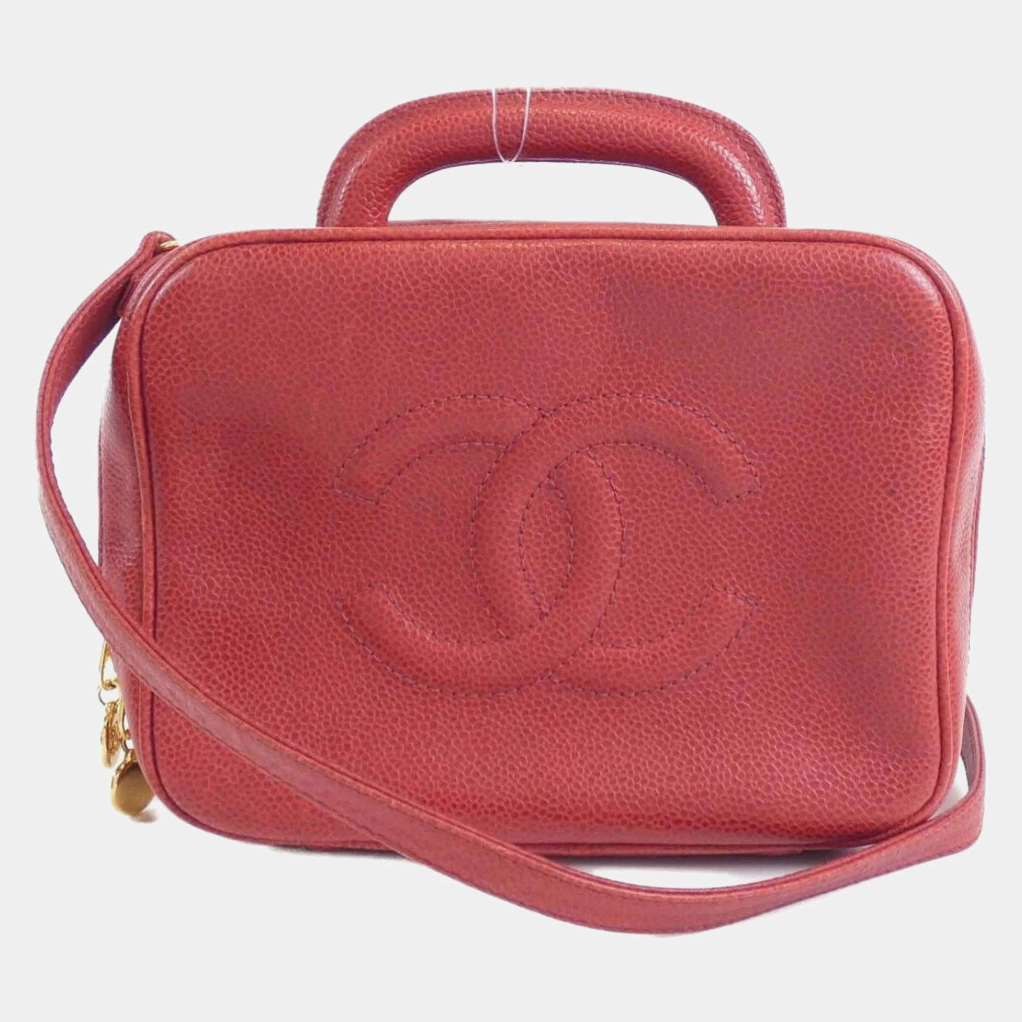 Pre Owned Chanel Red Leather CC Vanity Case