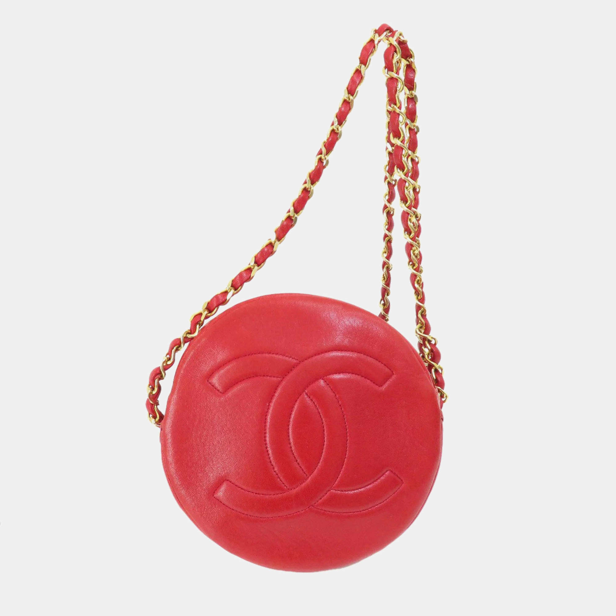 Pre Owned Chanel Red Lambskin Leather Coco Mark Shoulder Bag