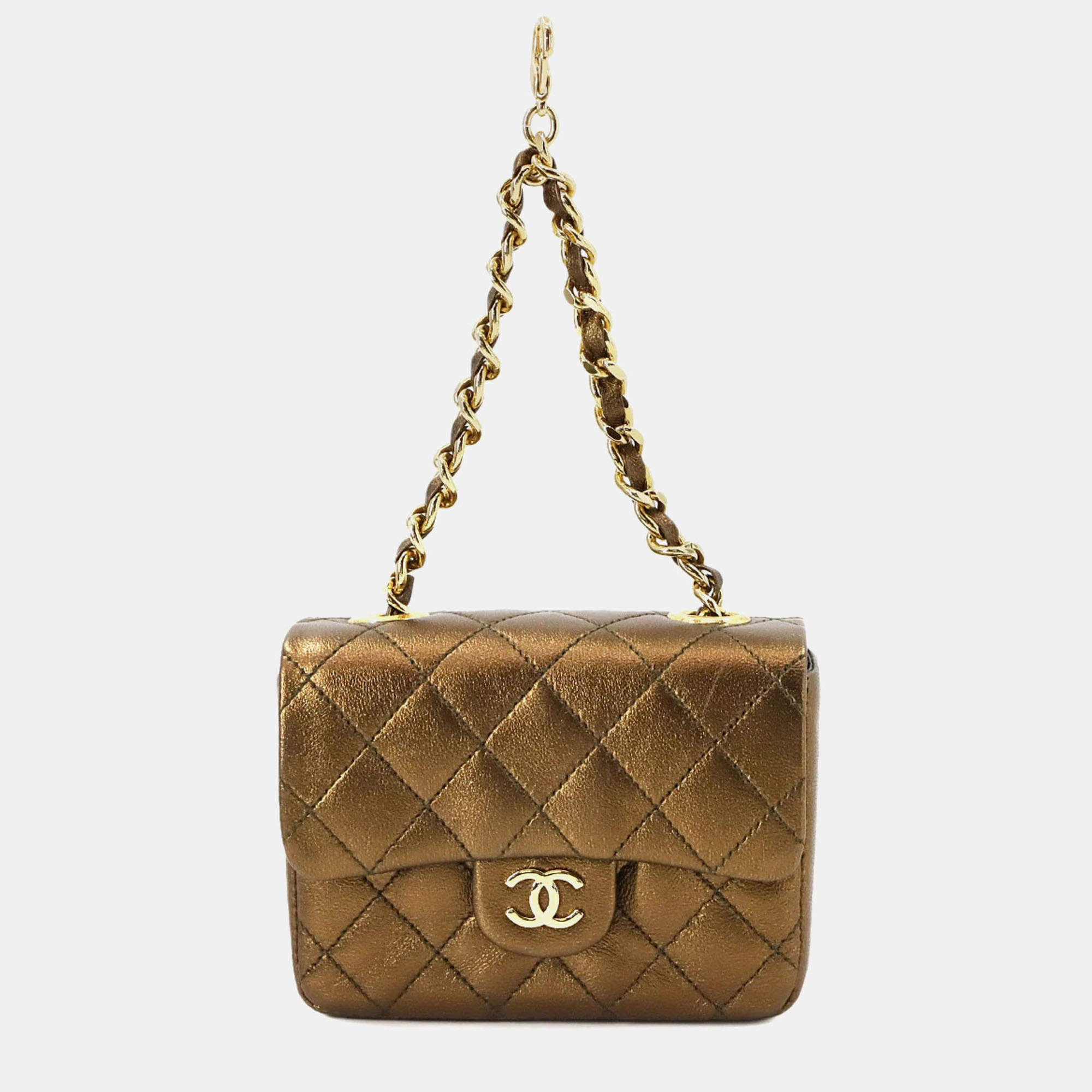 Chanel Metallic Bronze Mini Matelasse Leather Mini Chain Pouch