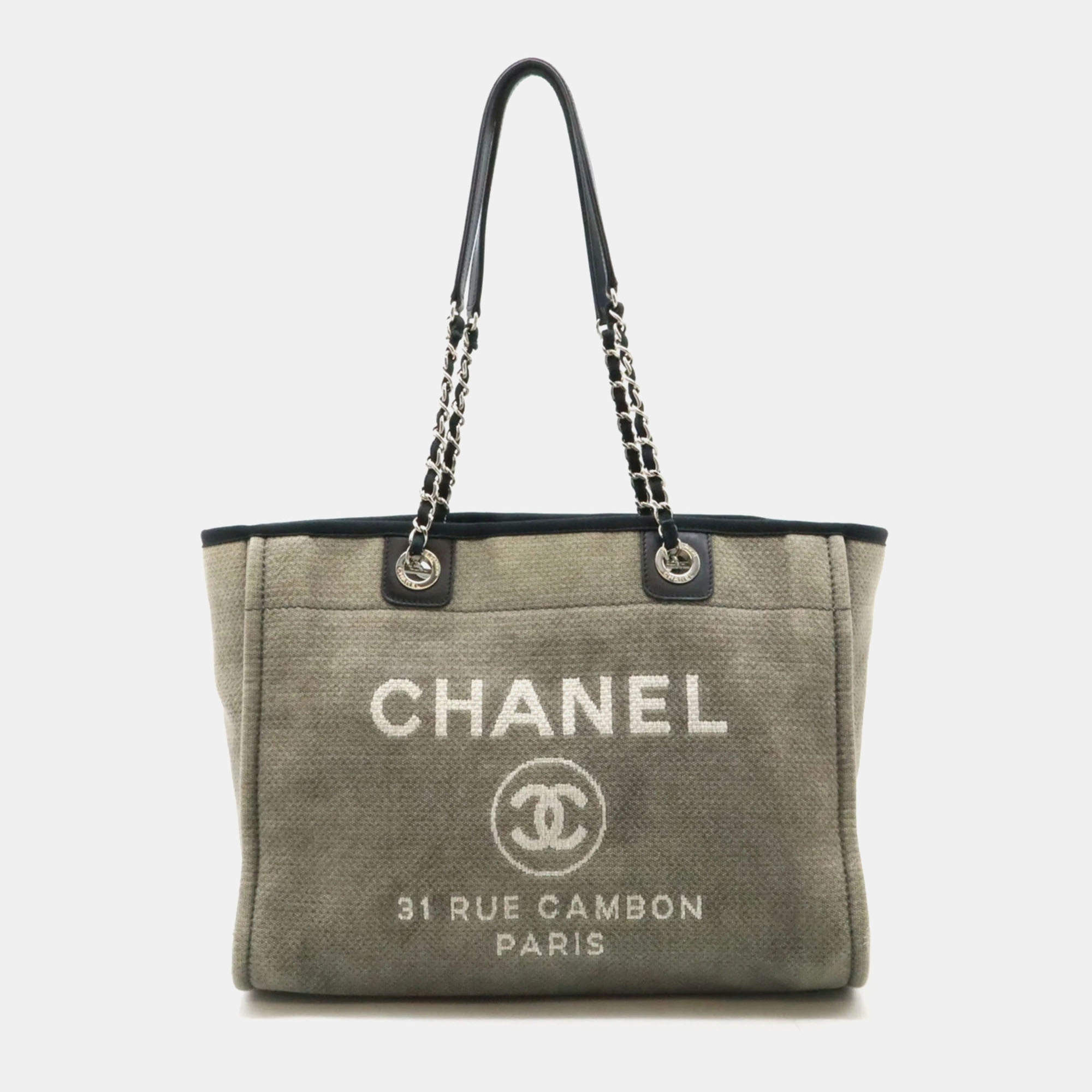Chanel Gray/Black Canvas Deauville Line Medium Chain Tote Bag