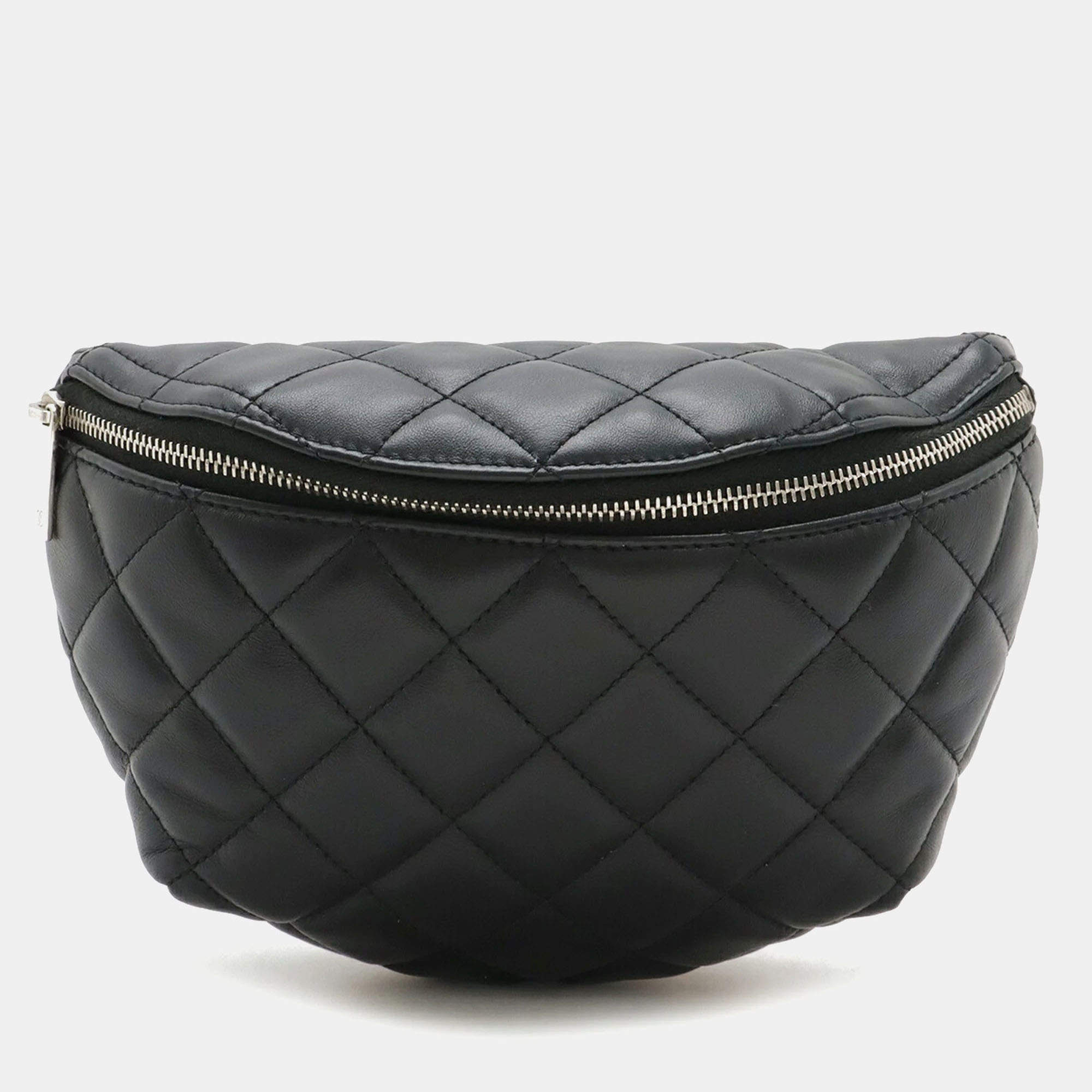 Chanel Black Matelasse Lambskin Leather Body Waist Pouch Belt Bag

