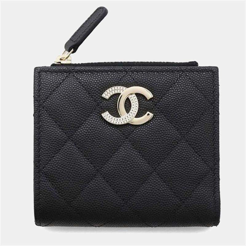 Chanel Black Caviar Skin Bi-Fold Coco Mark Small Wallet