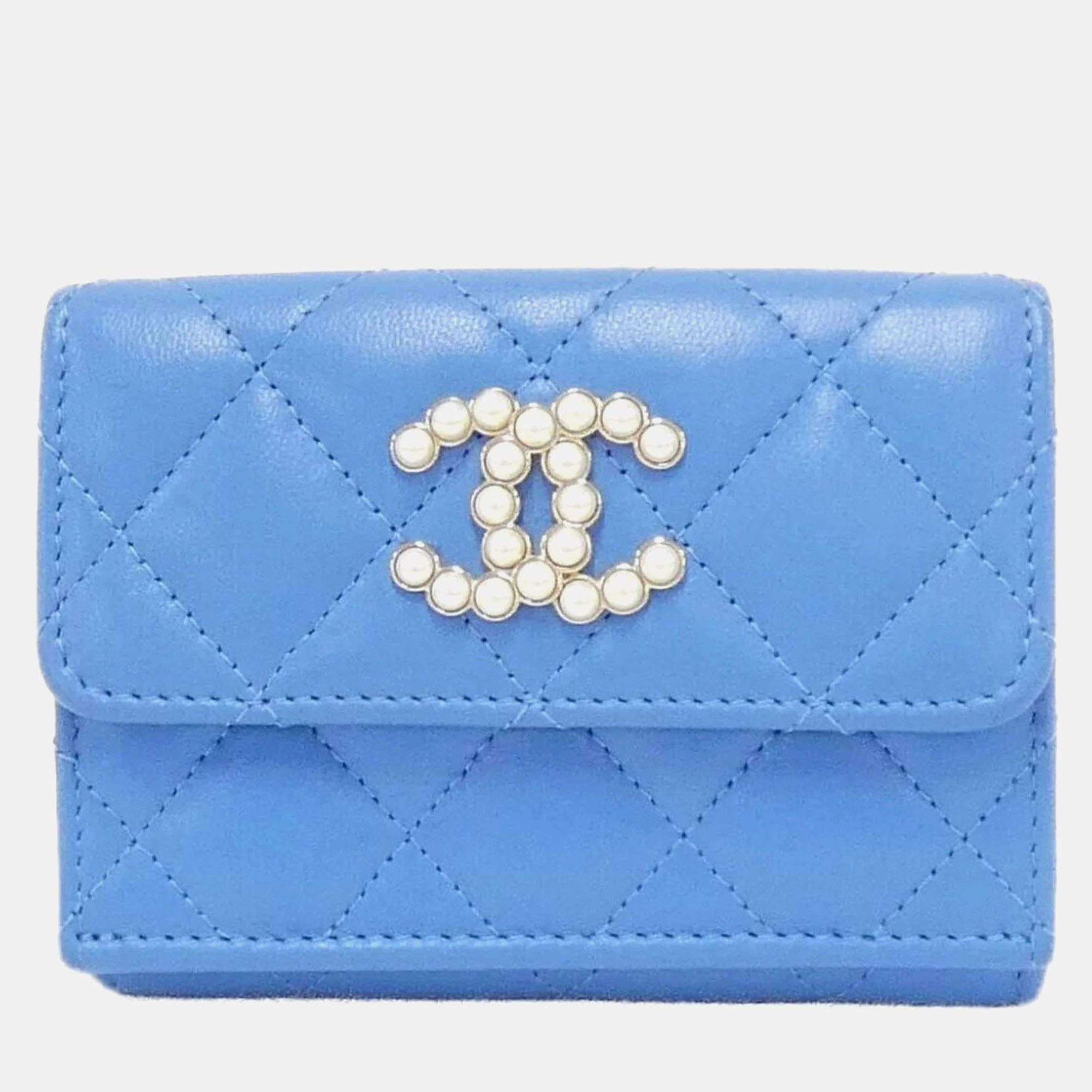 Chanel Blue Lambskin Leather CC Wallet