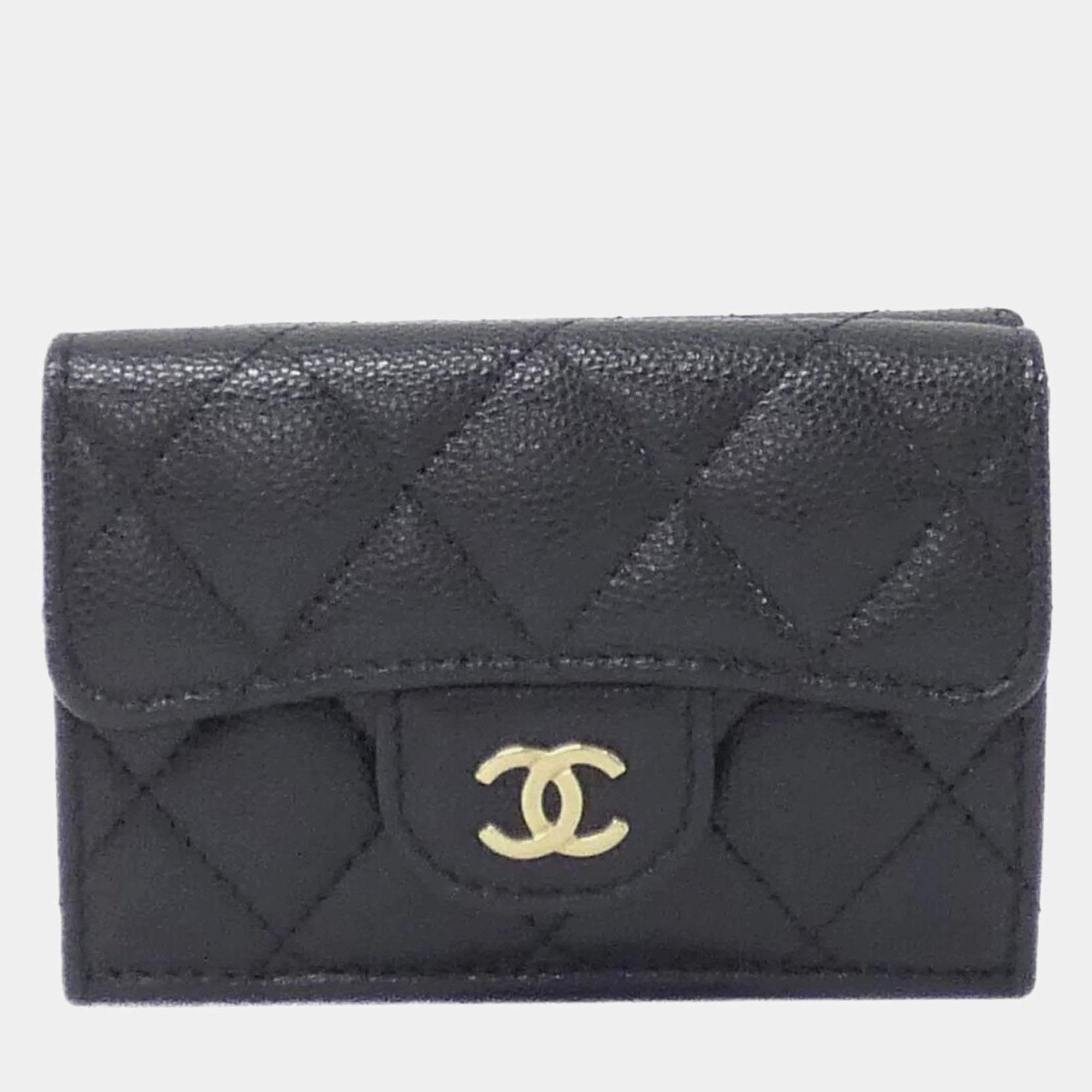 Chanel Black Granined Calf leather Timeless Classic Line Wallet