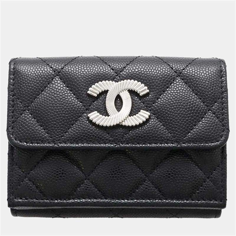 Chanel Black Caviar Skin Small Tri-Fold Coco Mark Flap Wallet