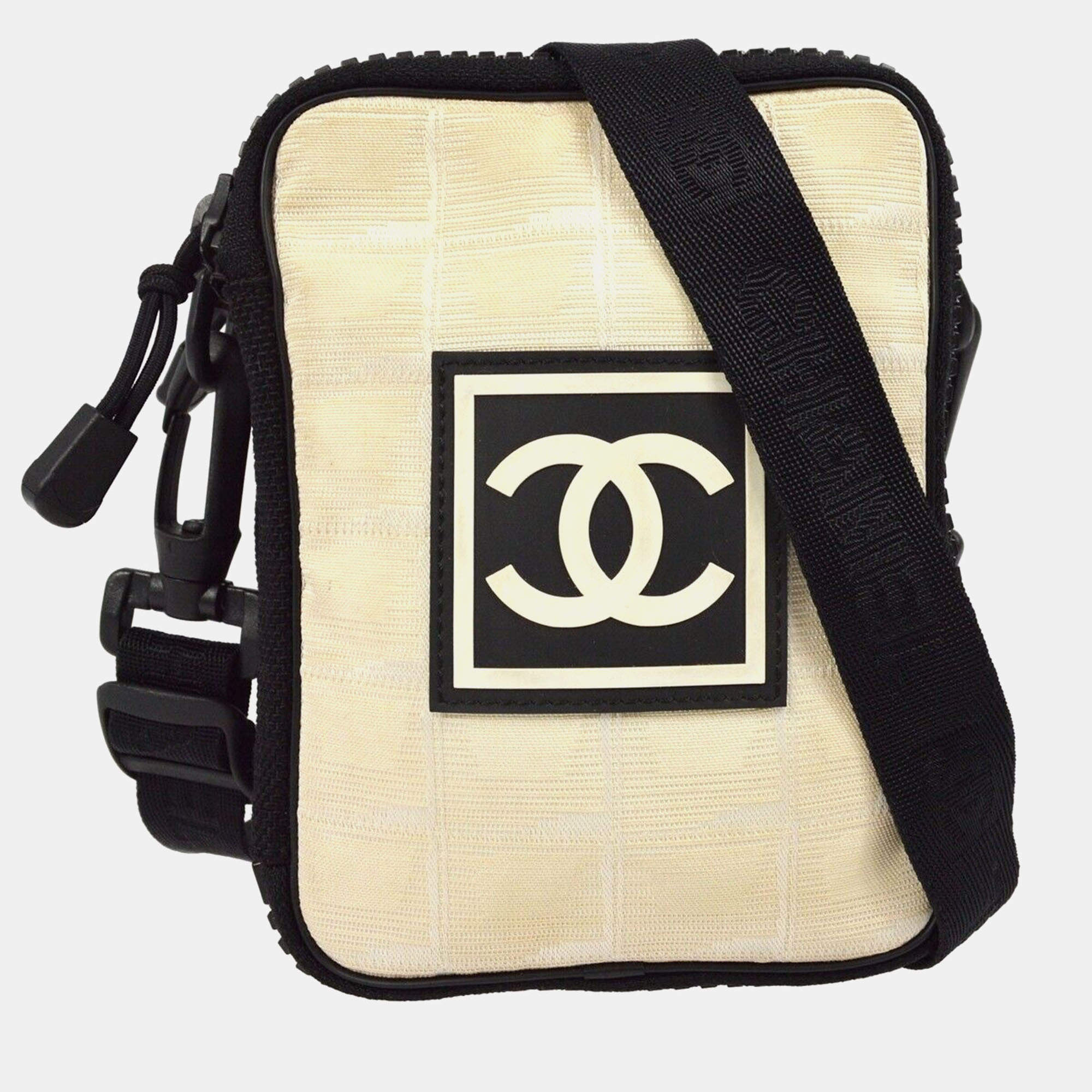 Chanel Beige/Black Nylon Travel Sport Line Shoulder Bag
