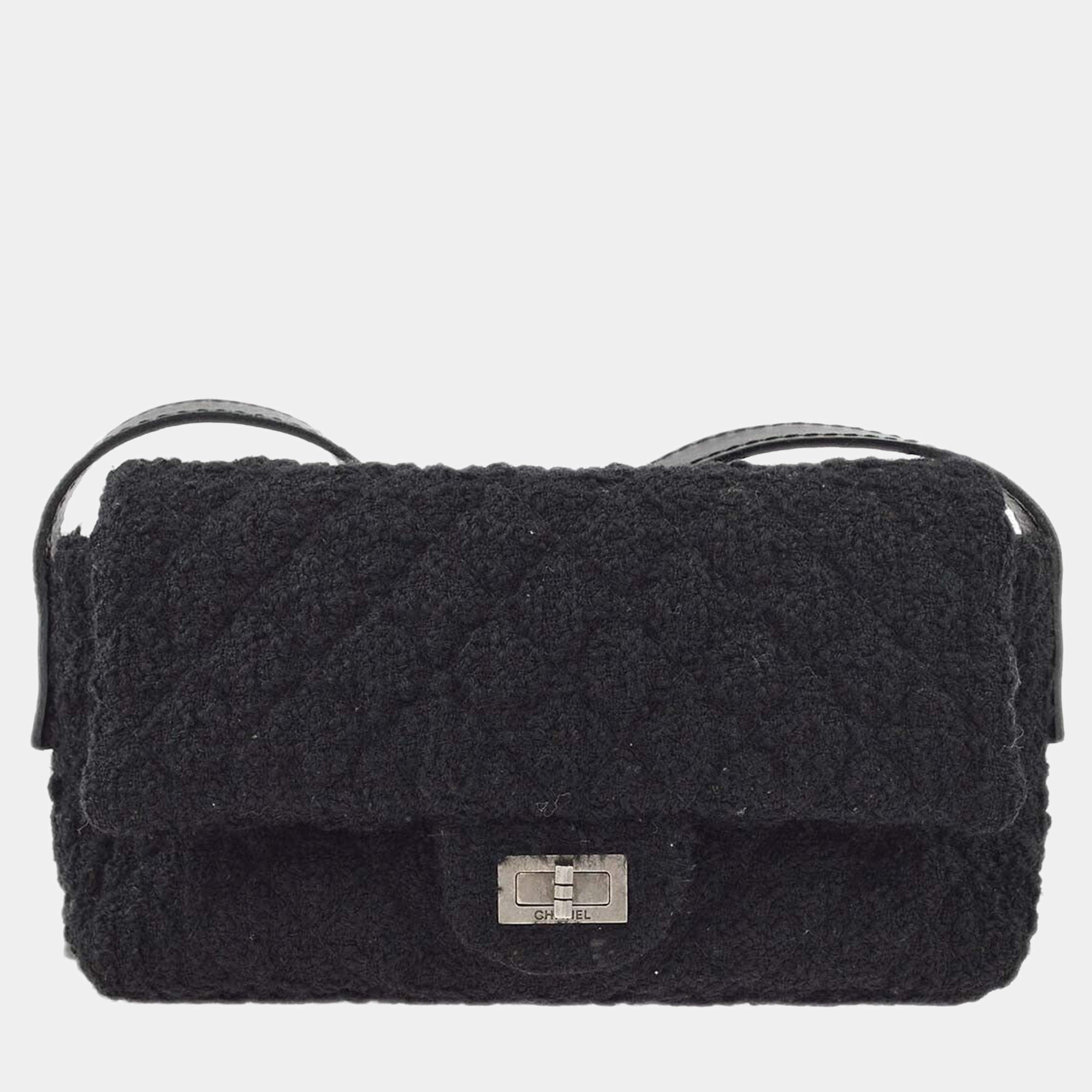 Pre Owned Chanel Black Tweed Mademoiselle Lock Shoulder Bag