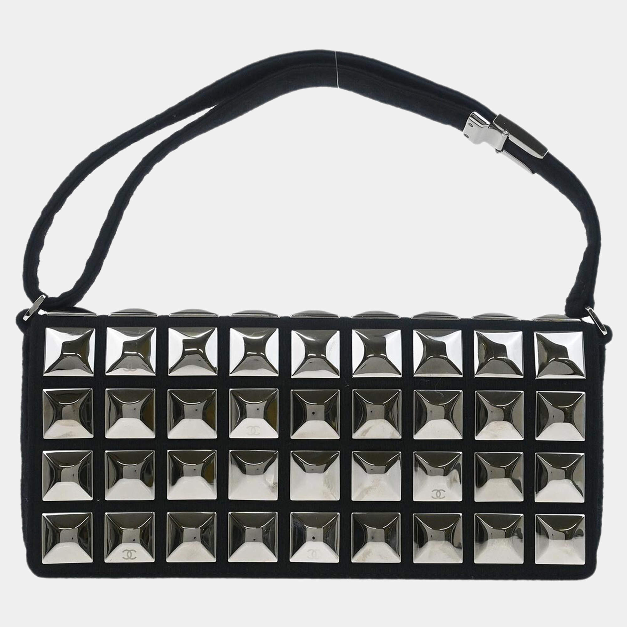 Pre Owned Chanel Black Cotton Ice Cube Shoulder Bag