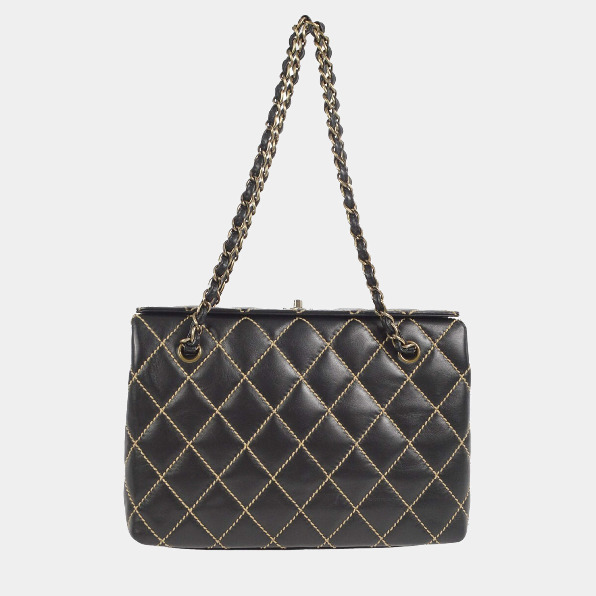 Chanel Black Calfskin Wild Stitch Chain Handbag