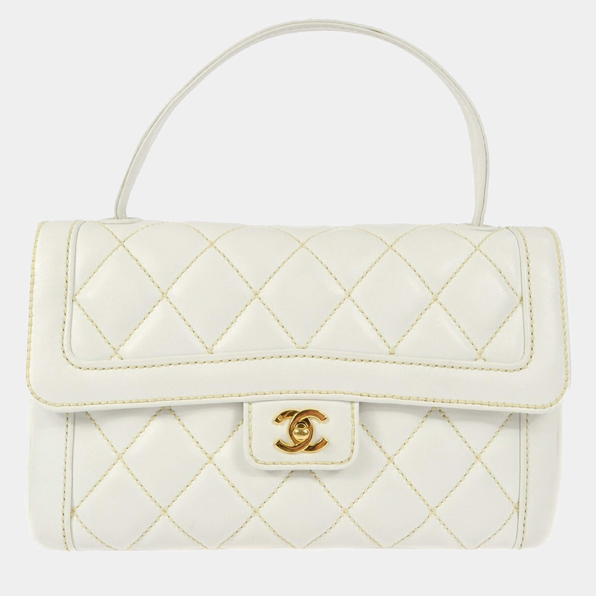 Chanel White Calfskin Wild Stitch Handbag