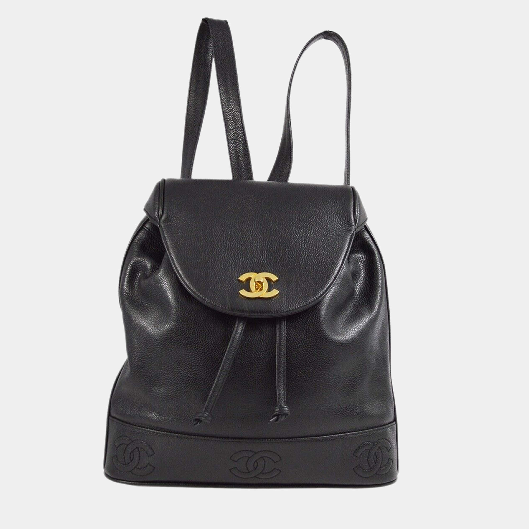 Chanel Black Calfskin Triple CC Backpack