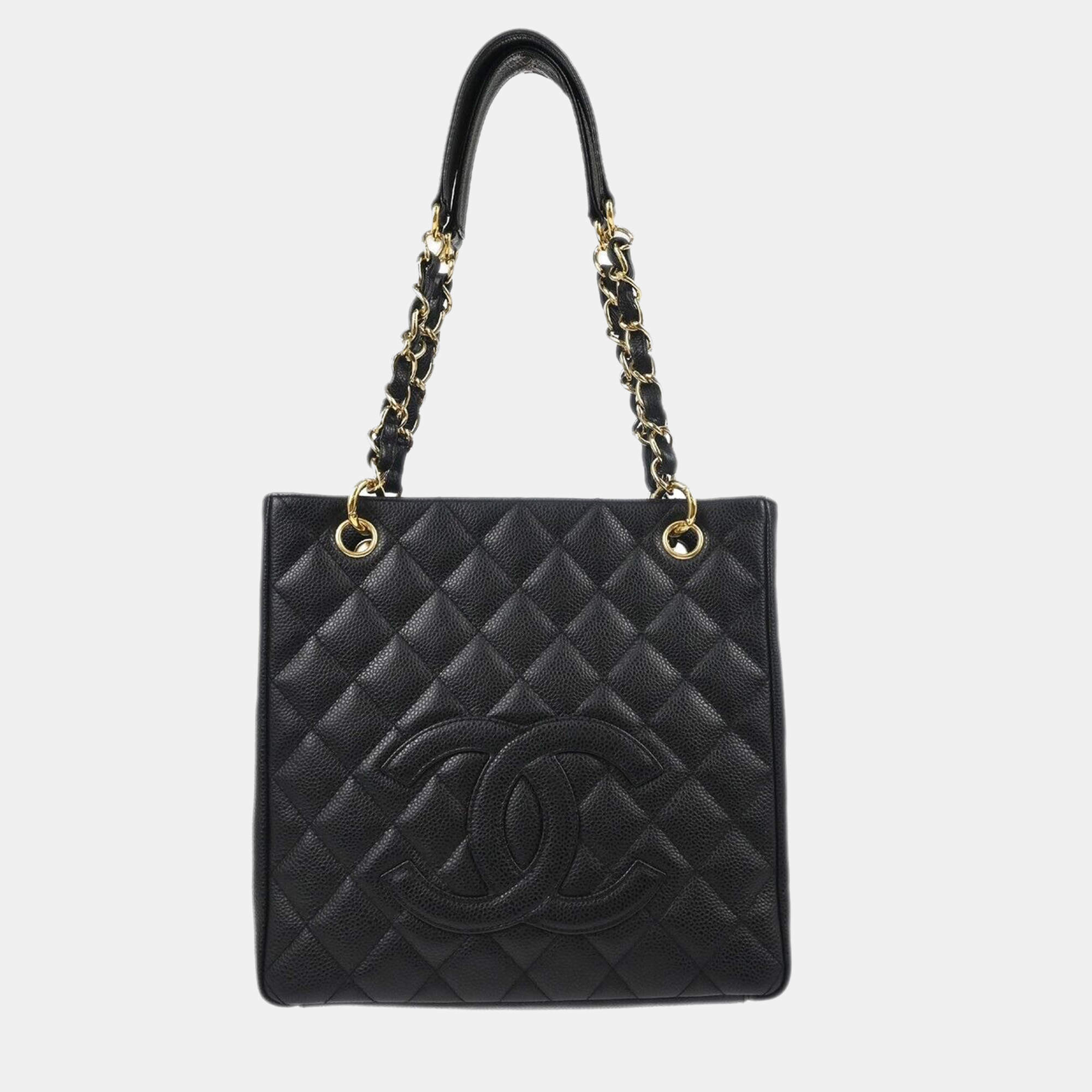 Chanel Black Calfskin Petite Shopping Tote Handbag