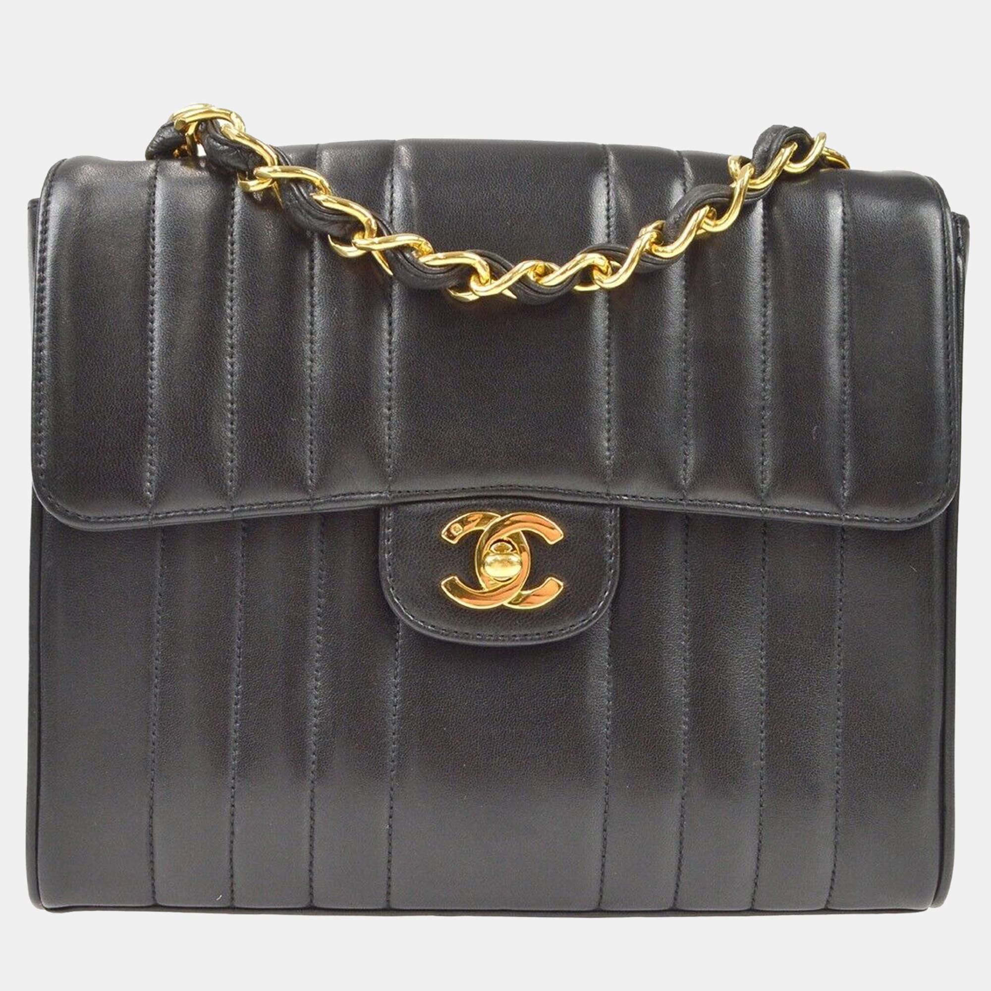 Chanel Black Lambskin Mademoiselle Single Chain Shoulder Bag