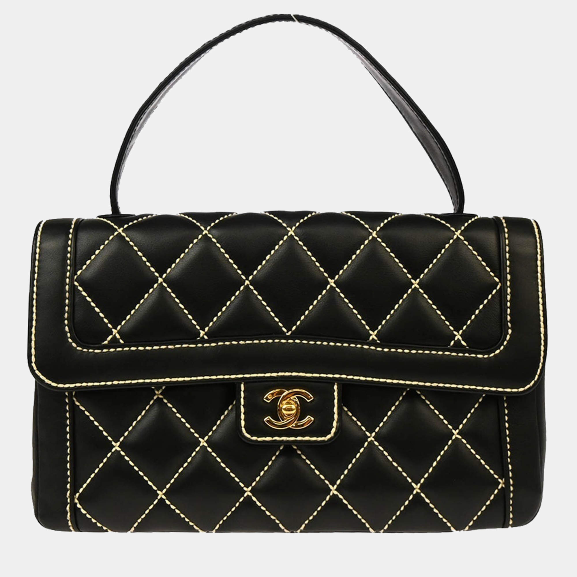 Pre Owned Chanel Black Calfskin Wild Stitch Handbag