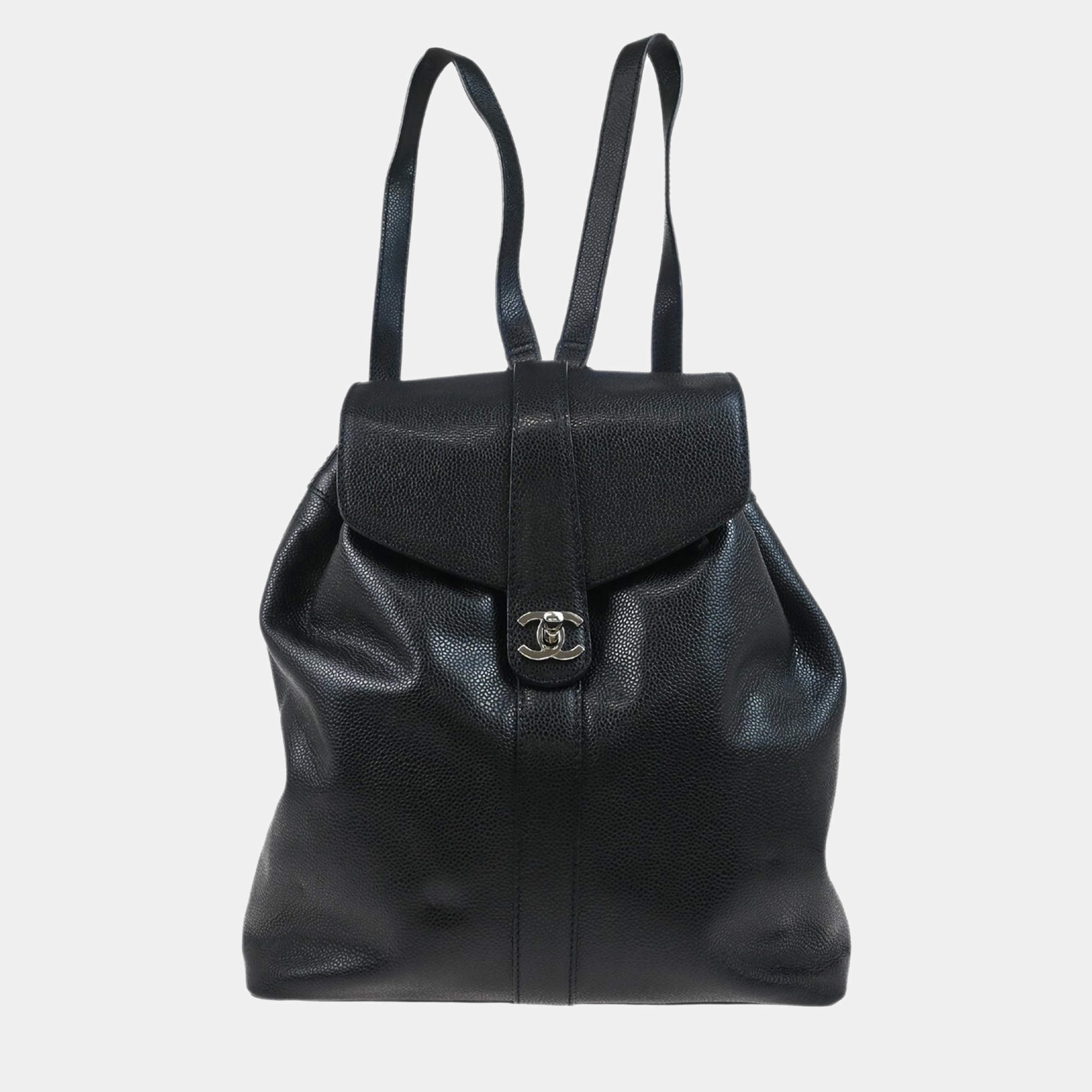 Chanel Black Calfskin CC Turnlock Backpack