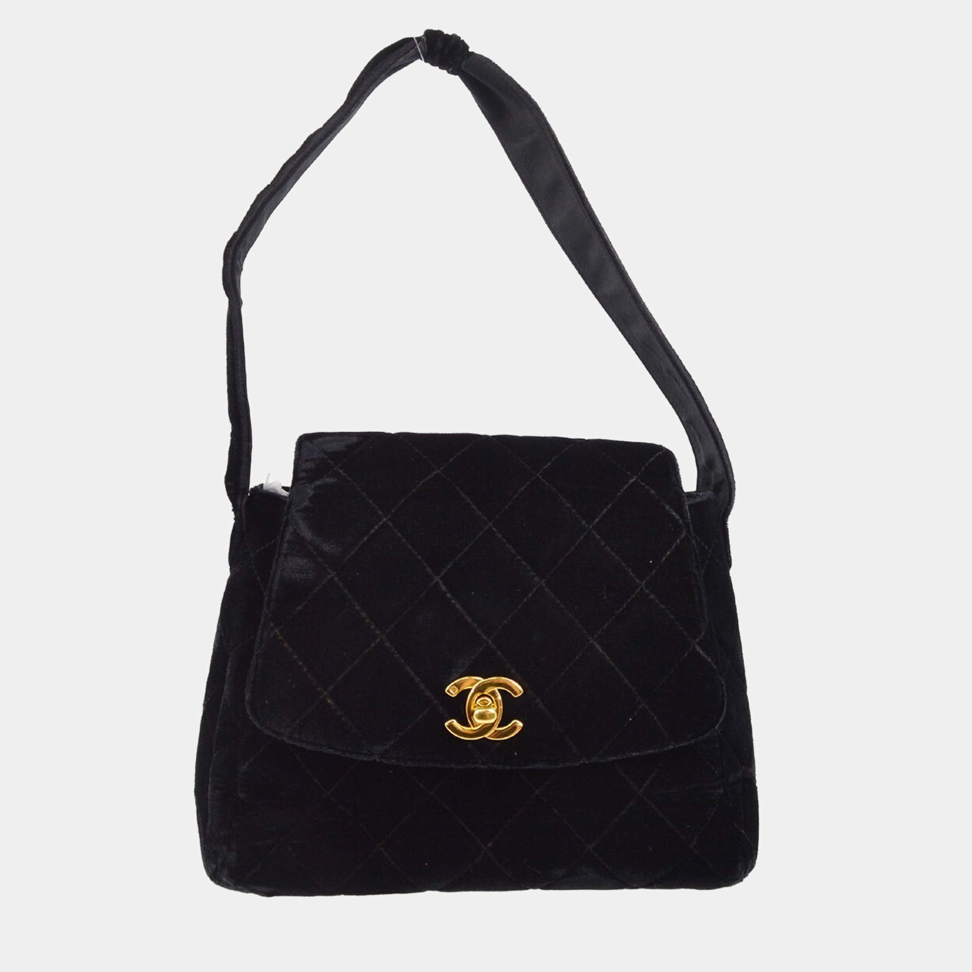 Chanel Black Velvet CC Turnlock Handbag