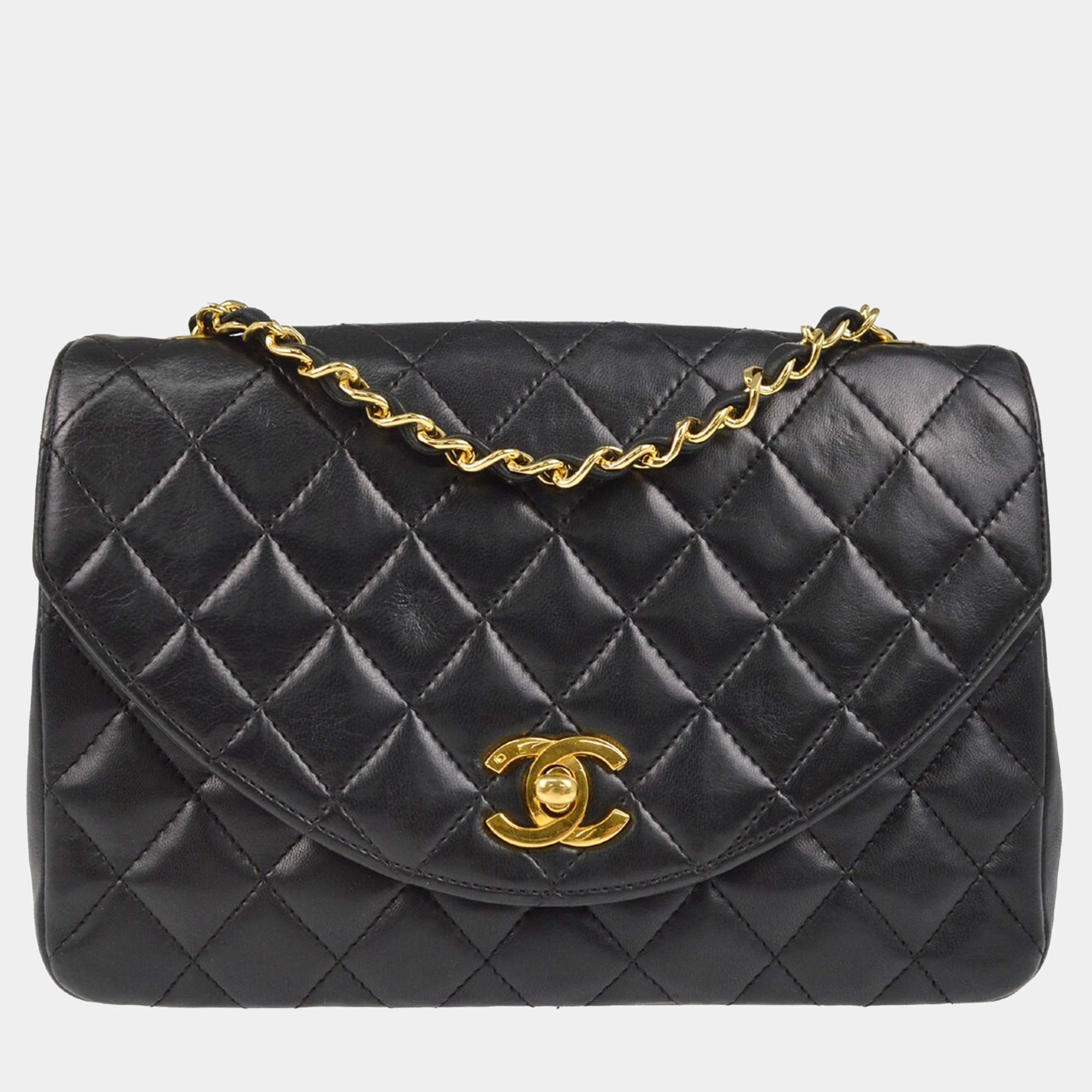 Chanel Black Lambskin Single Flap Shoulder Bag 