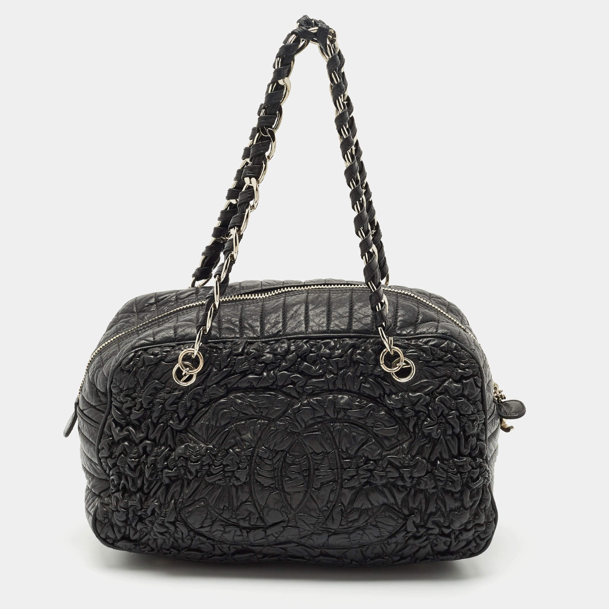 Chanel Black Quilted Leather Astrakan Bowler Bag