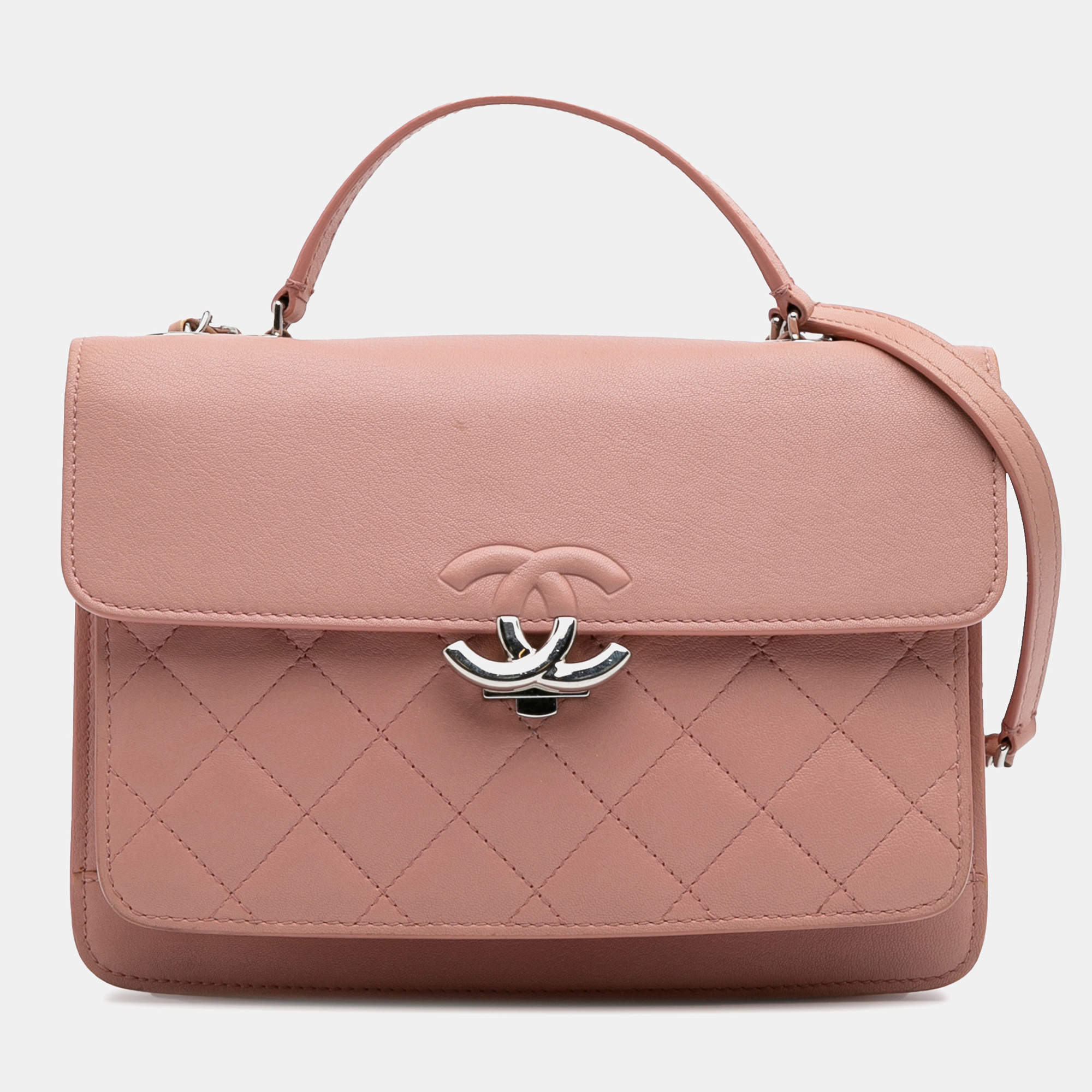 Pre Owned Chanel Pink Large Quilted Goatskin CC Box Flap