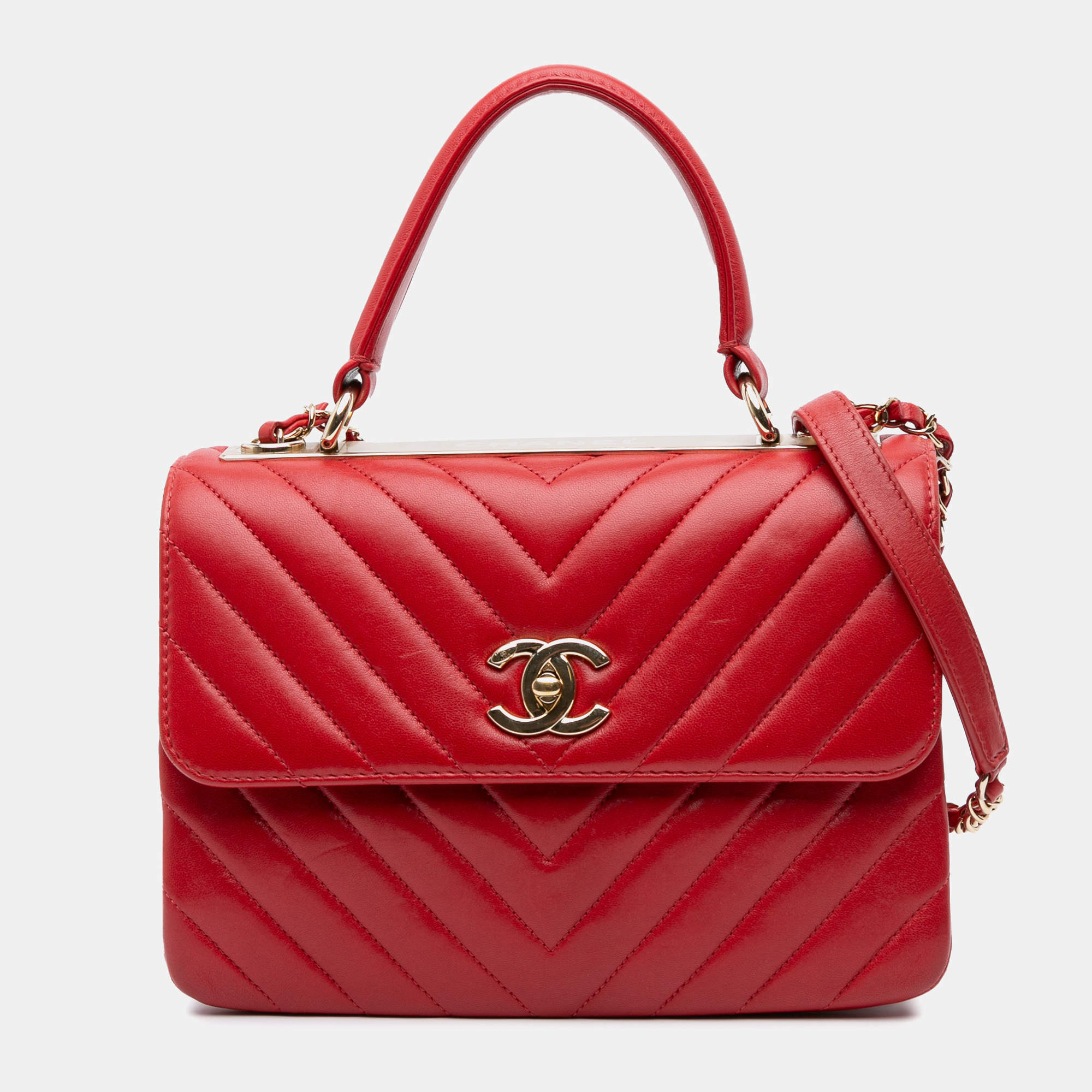 Chanel Red Small Chevron Lambskin Trendy CC Flap