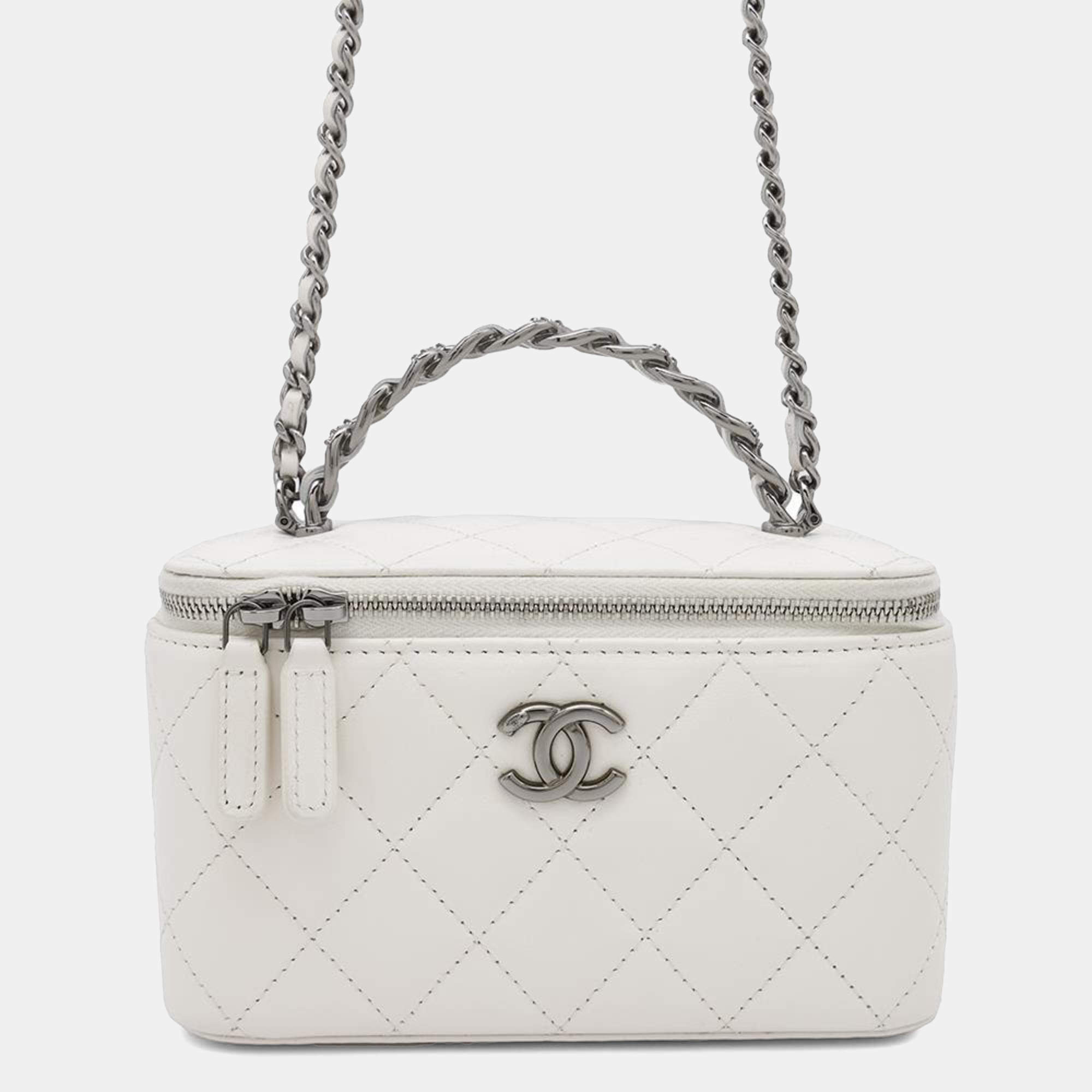 Chanel White Lambskin Quilted Vanity Chain Shoulder Bag 