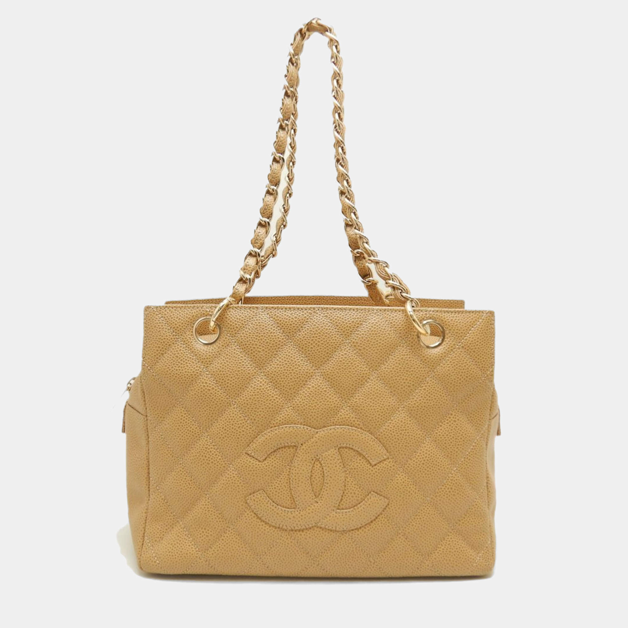 Chanel Beige Caviar Skin CC Chain Tote Bag 