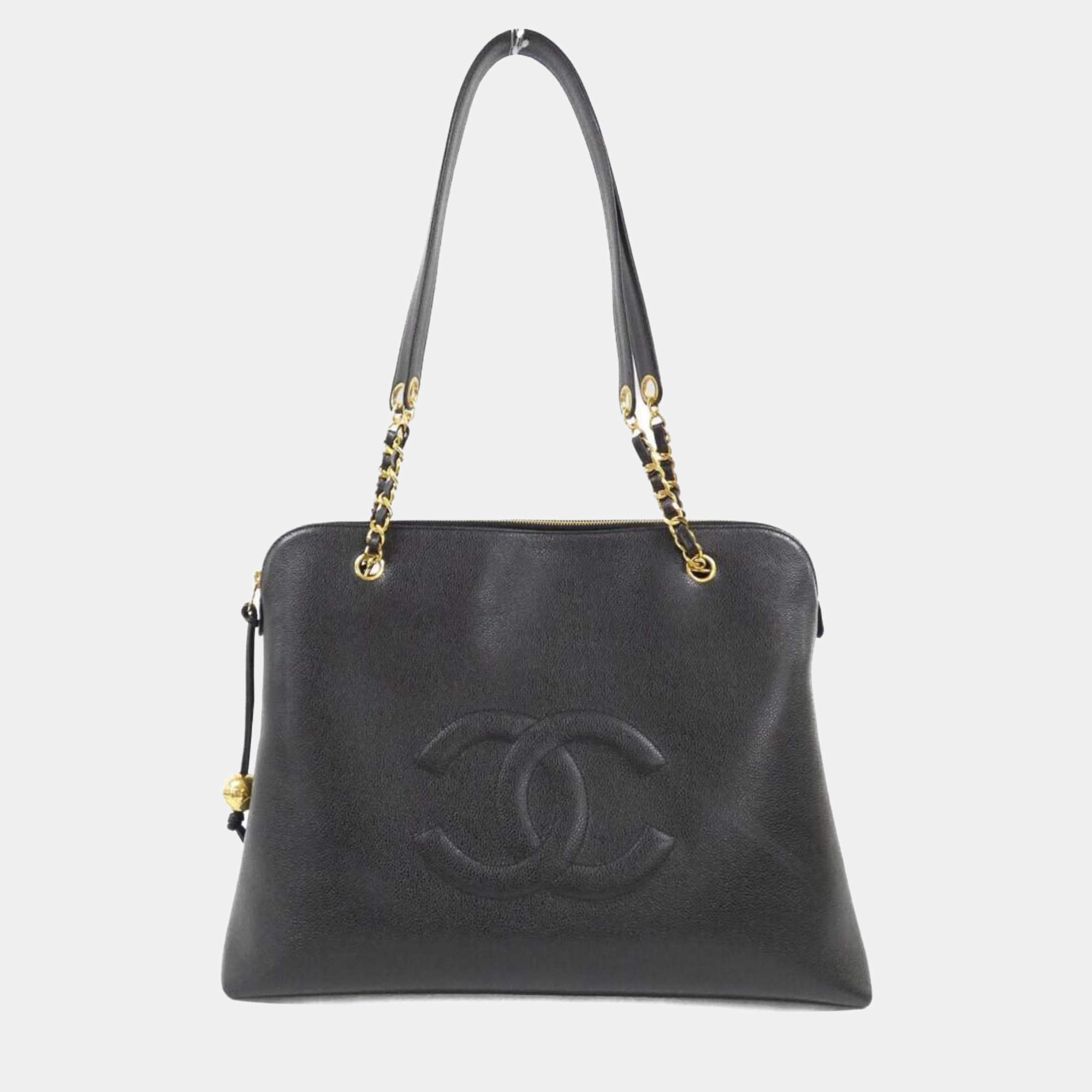 Chanel Black Caviar Large CC Shoulder Bag 