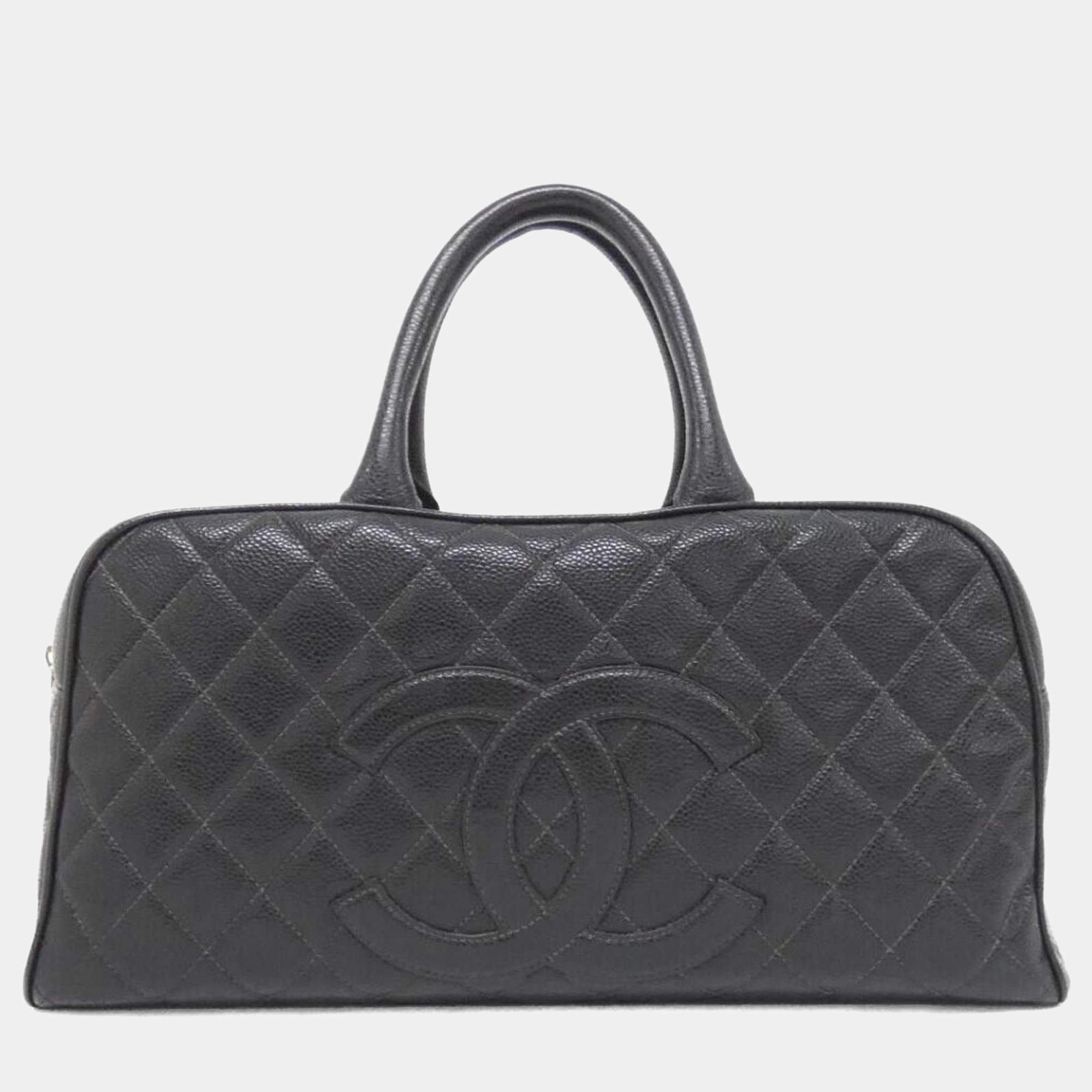 Chanel Black Grained Calfskin Boston Bag
