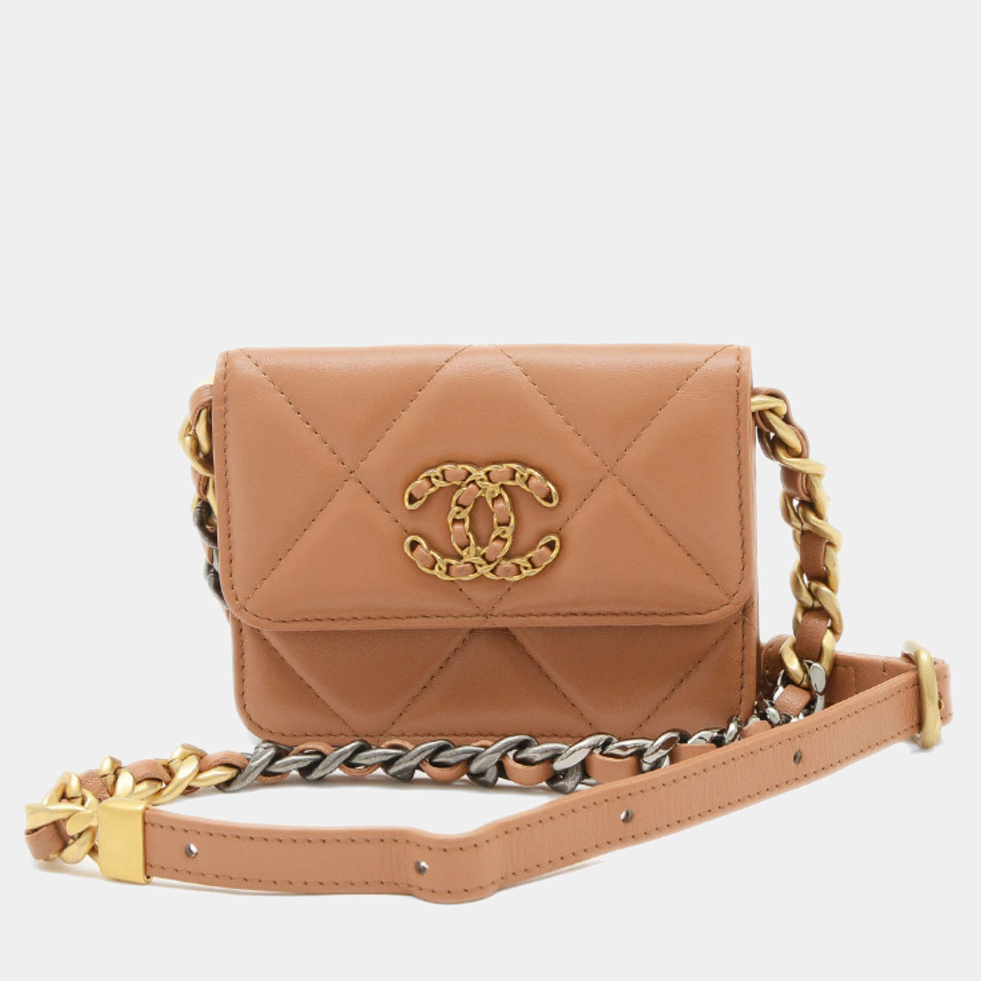 Chanel Brown Lambskin 19 Chain Shoulder Bag