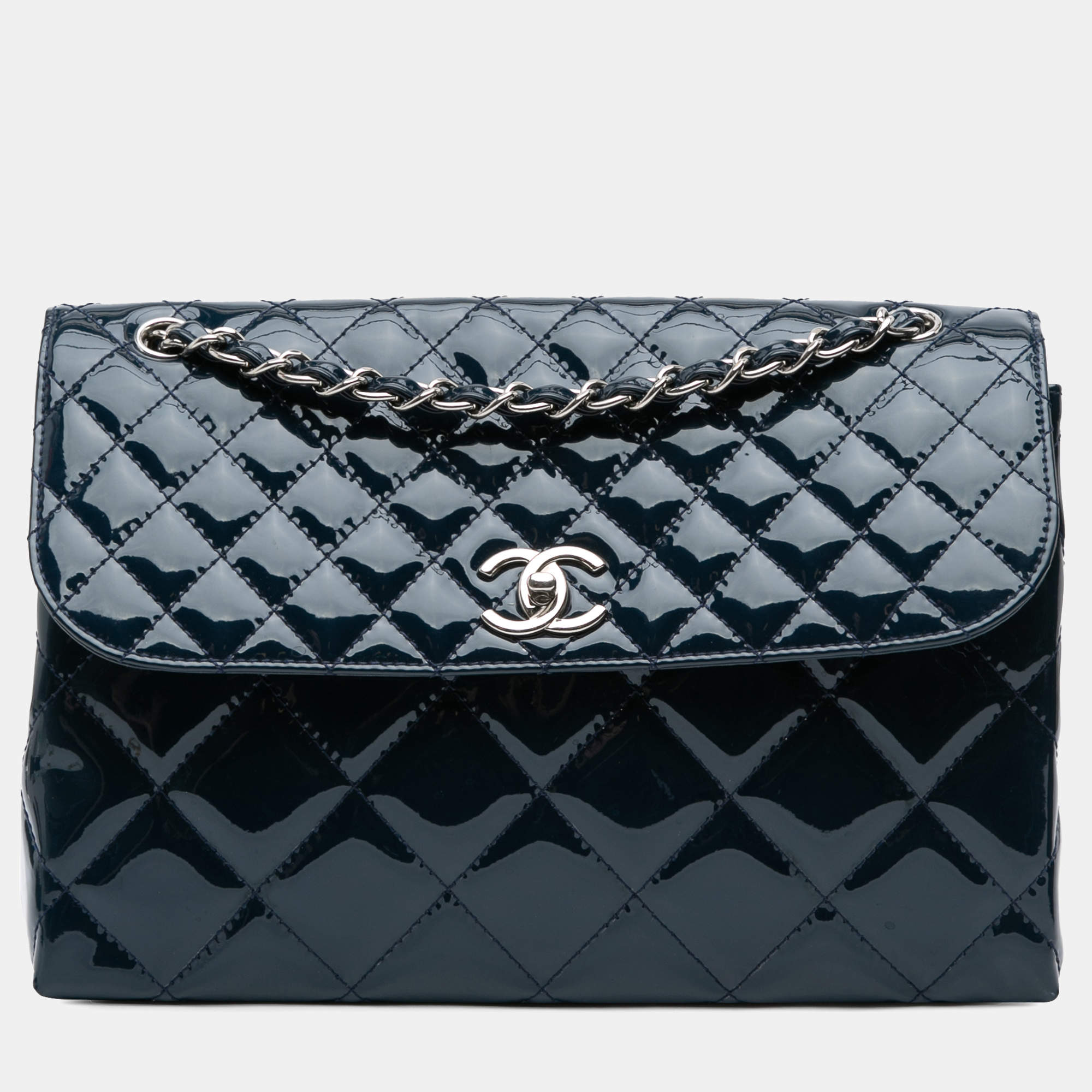Chanel Navy Blue Quilted Patent In The Business Flap