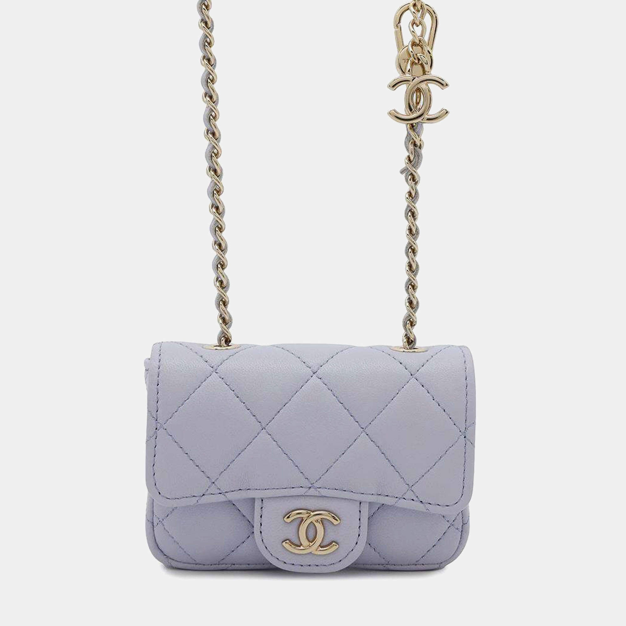 Chanel Purple Lambskin Matelasse Ribbon Belt Bag