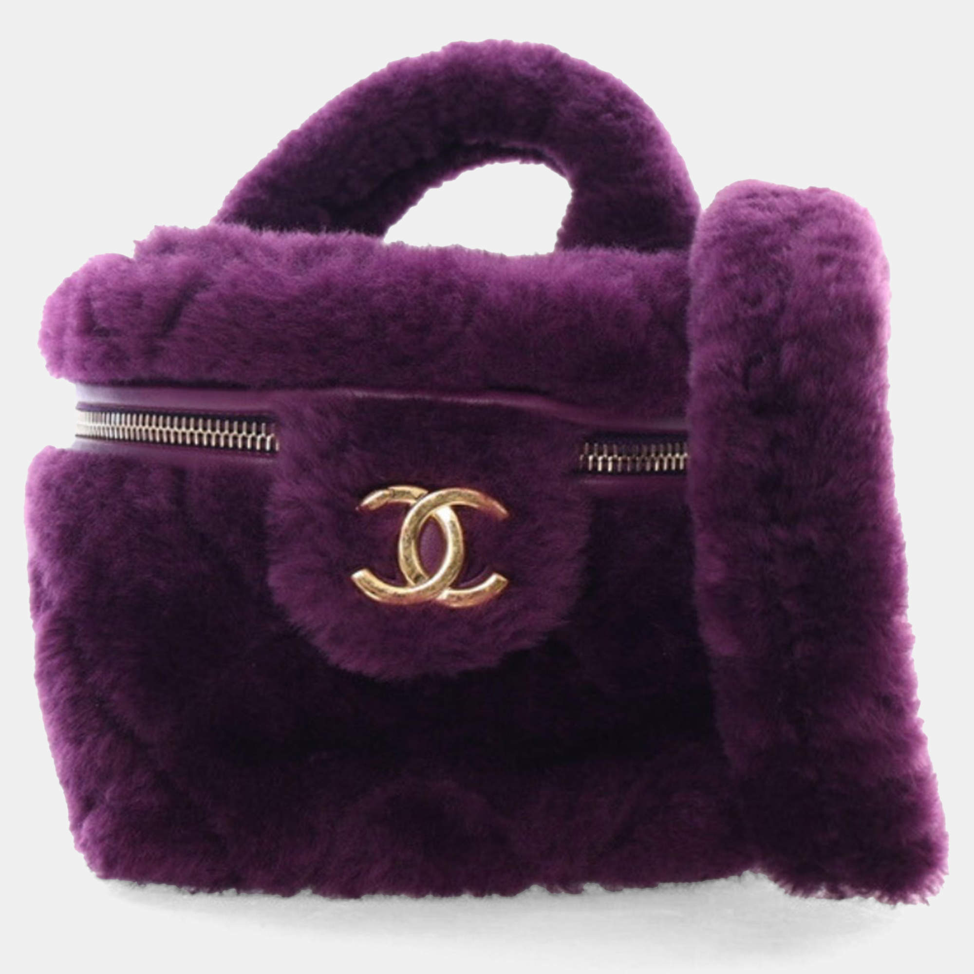 Chanel Purple Shearling  Coconing Small Top Handle Vanity Case with Chain