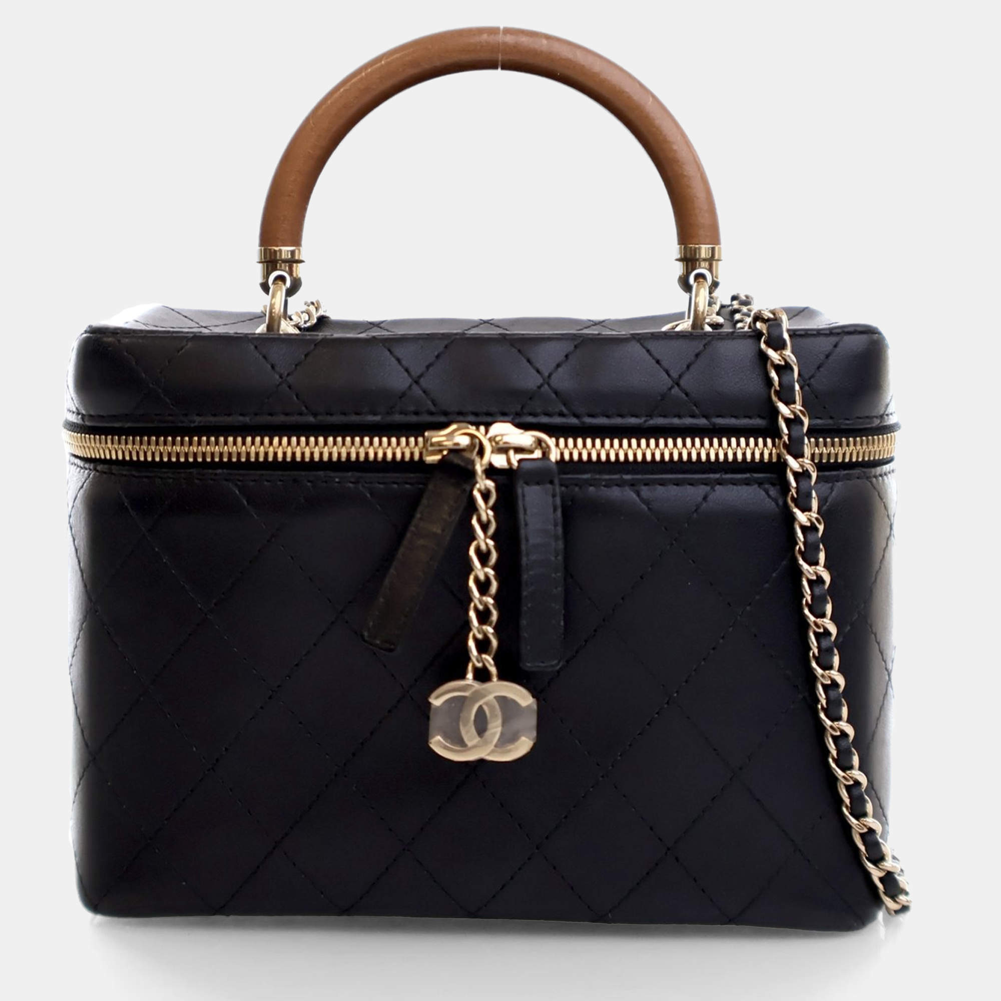 Chanel Black Lambskin Knock On Wood Large  Vanity Case