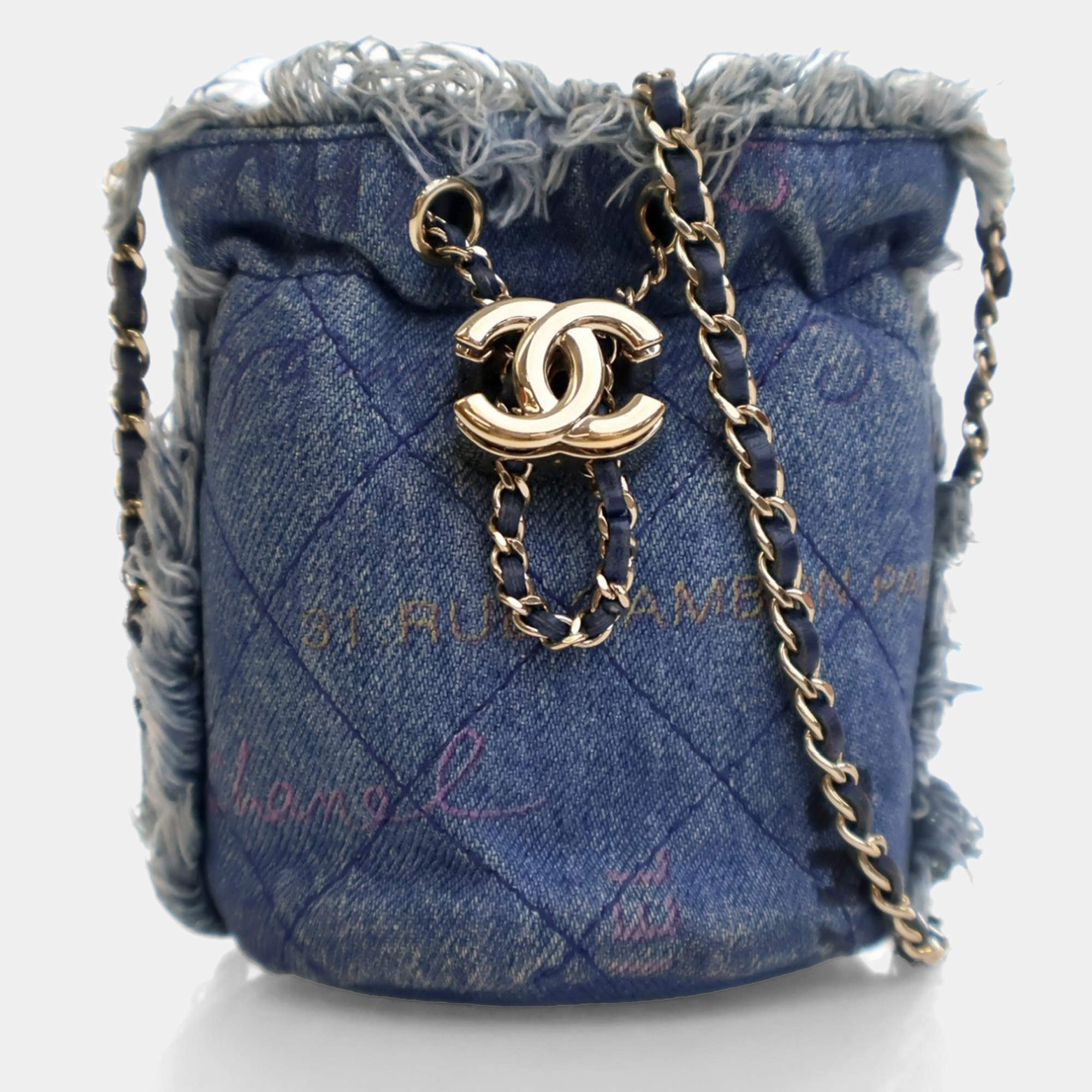 Chanel Blue Denim Mood Mini Bucket With Chain