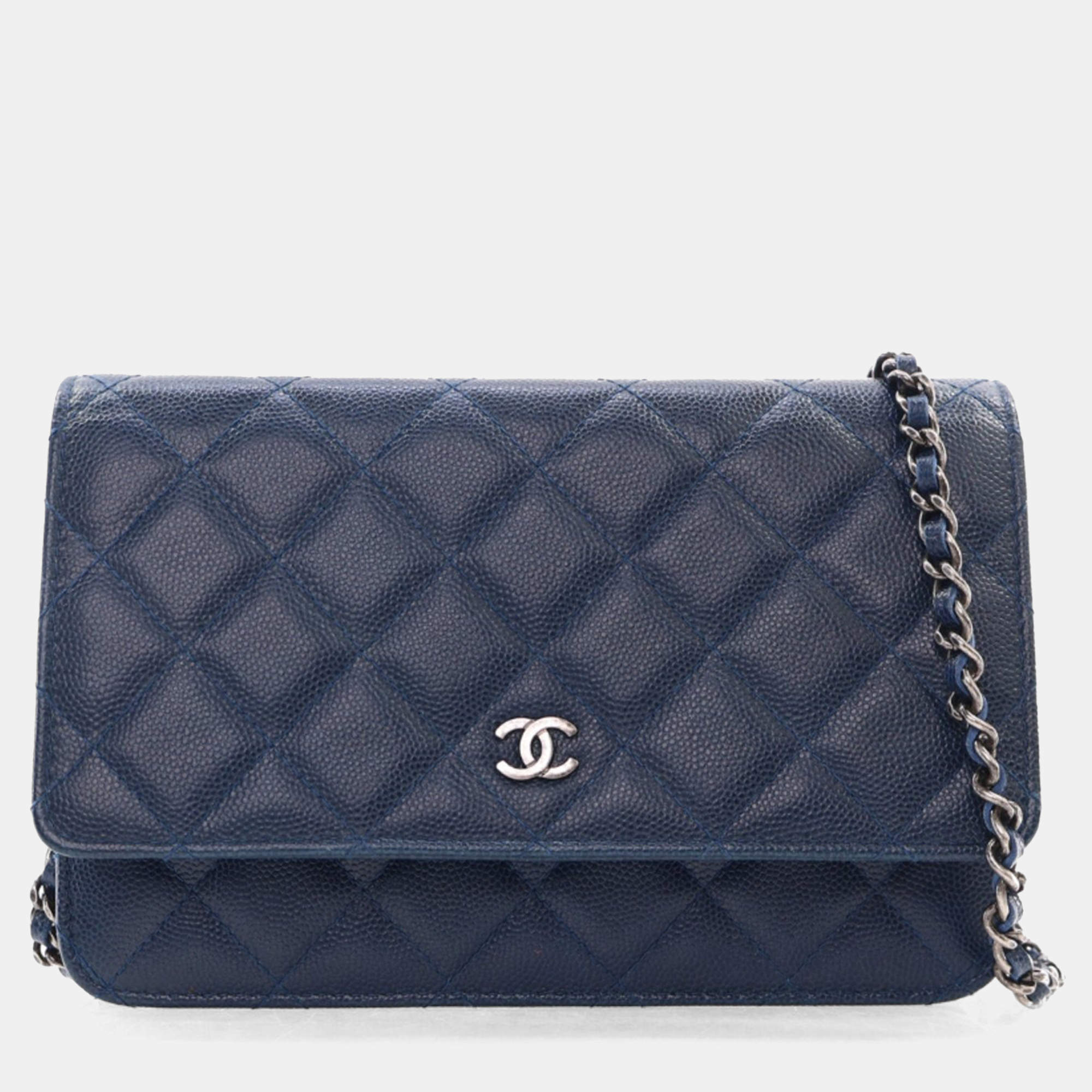 Chanel Navy Blue Caviar Wallet On Chain (WOC)