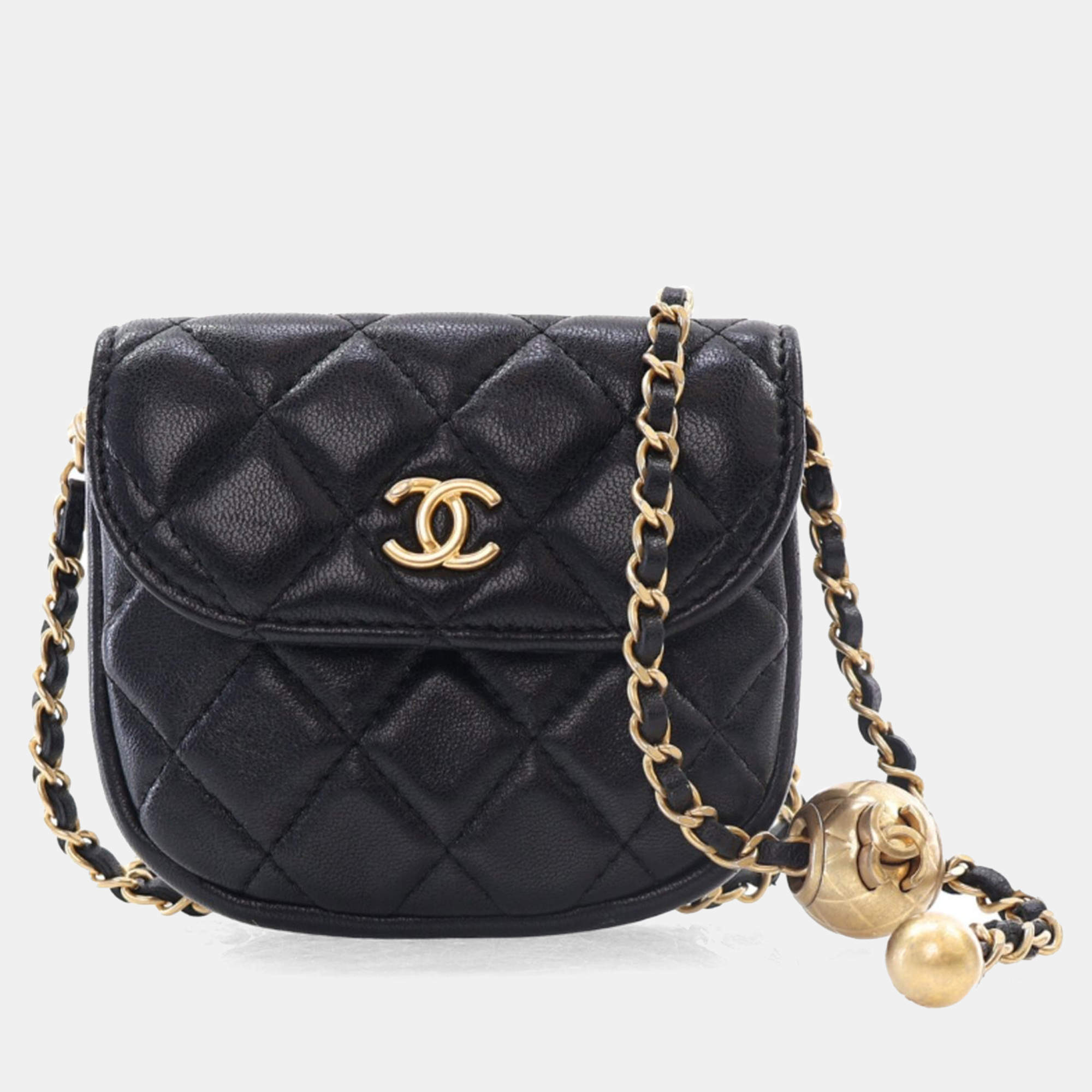 Chanel Black Lambskin Pearl Crush Mini Waist Bag