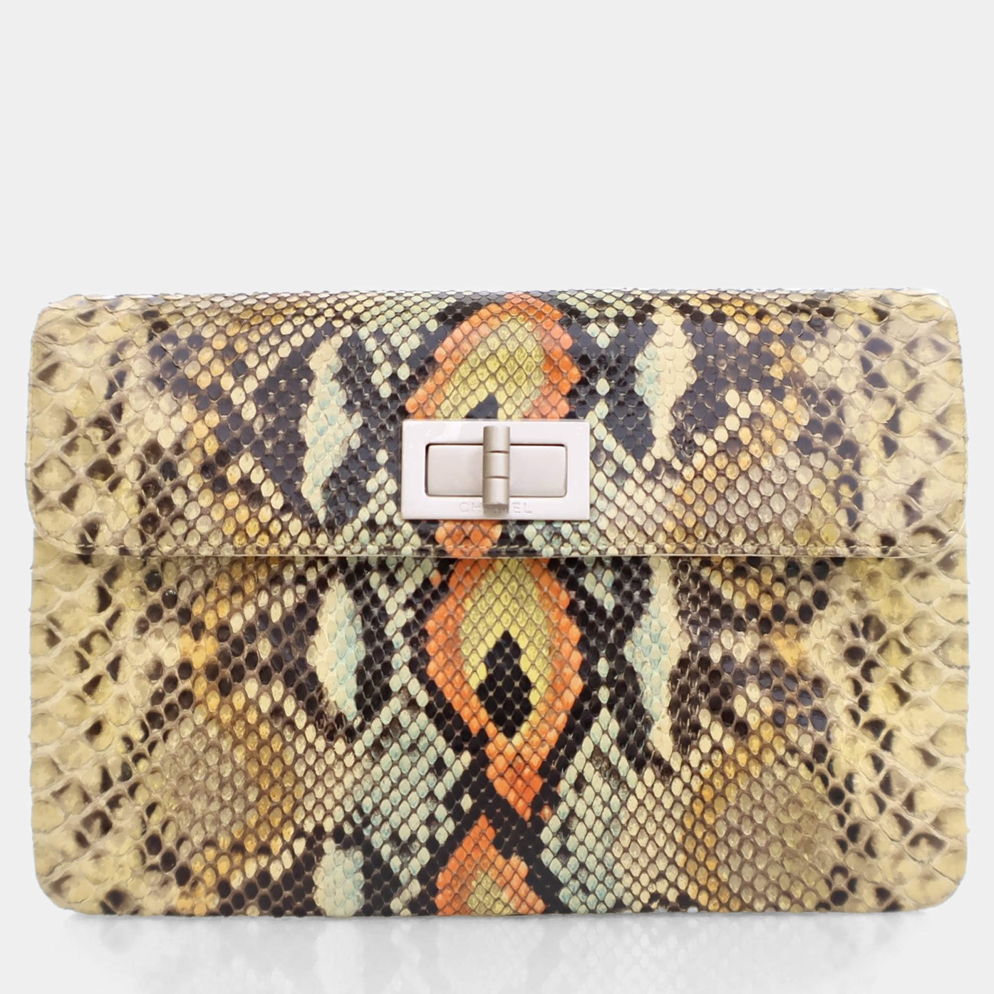 Pre Owned Chanel Multicolor Python Reissue Vintage Clutch