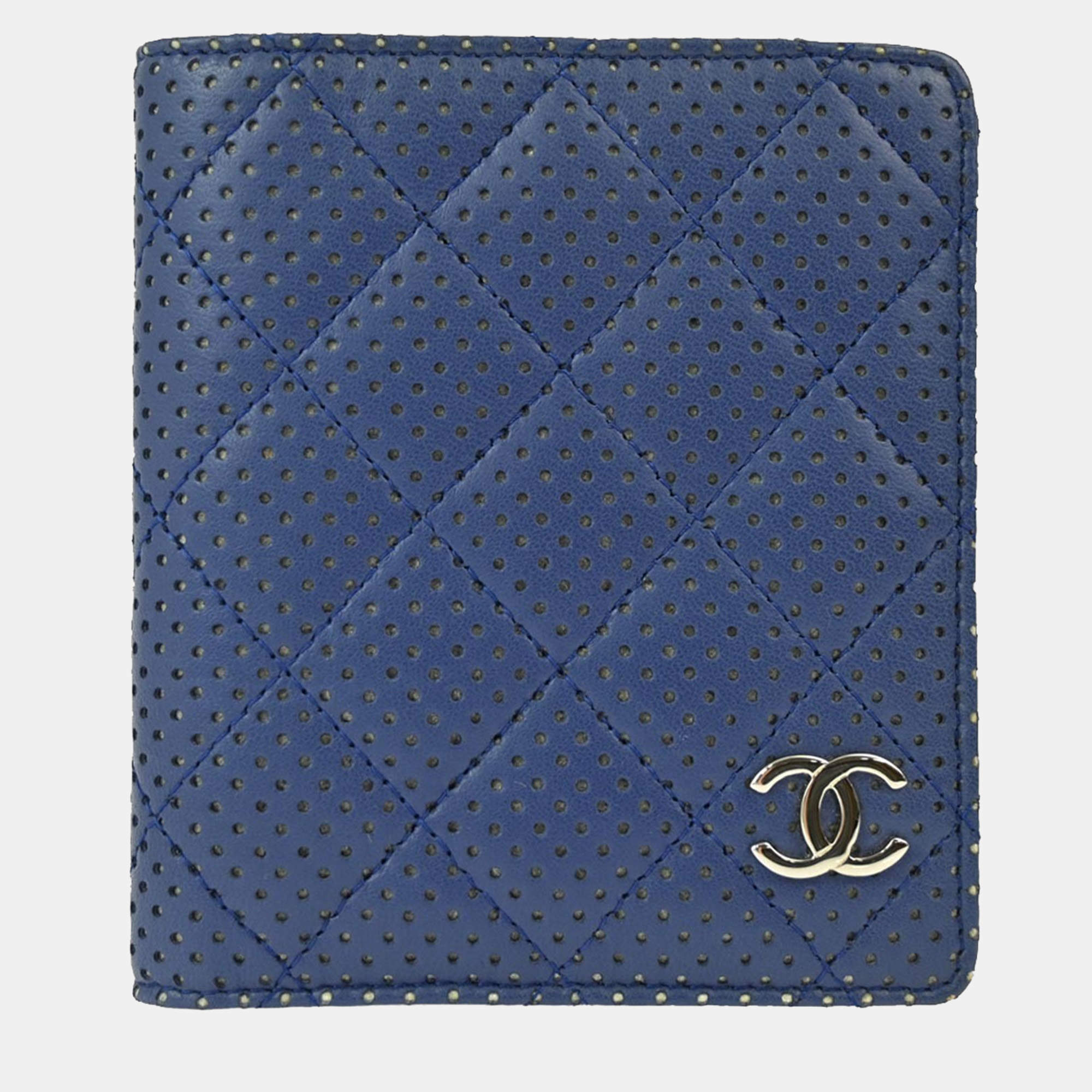 Chanel Blue Lambskin Perforated Bifold Wallet