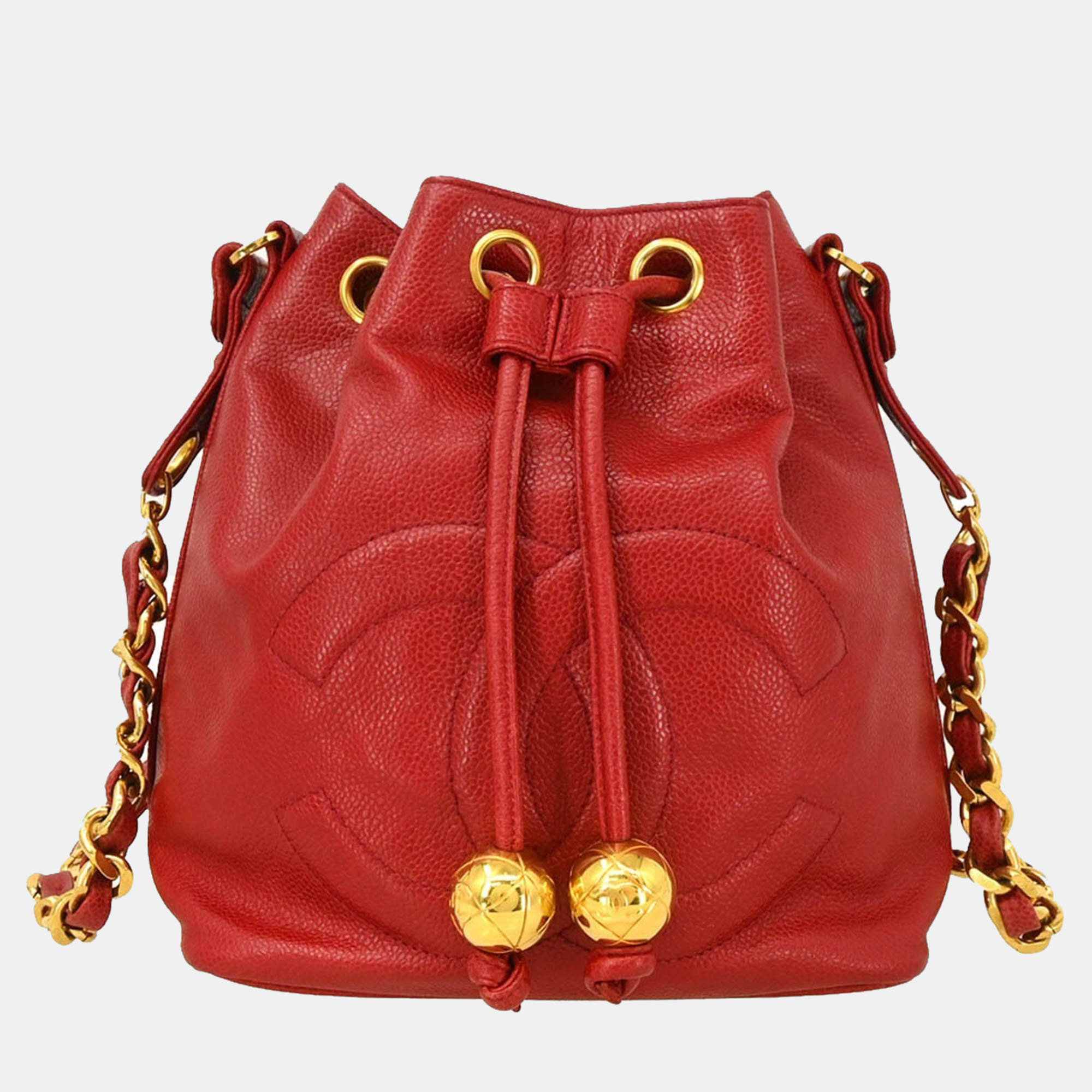 Chanel Red Calfskin Bucket Shoulder Bag
